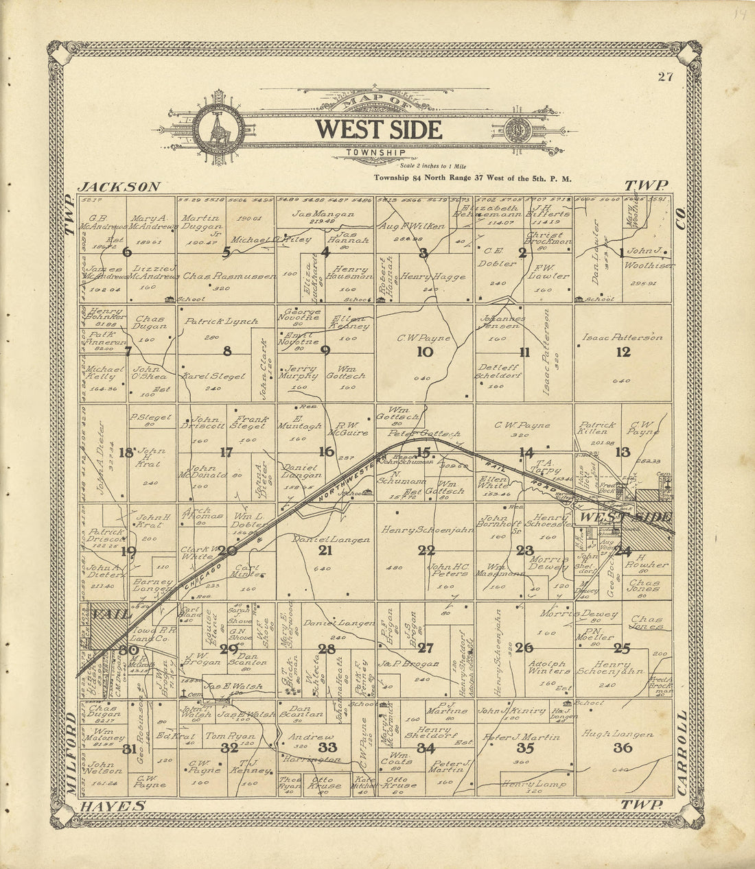 Map of West Side Township from Standard Atlas of Crawford County, Iowa : Including a Plat Book of the Villages, Cities and Townships of the County, Map of the State, United States and World, Patrons Directory, Reference Business … 1908 by Relic Map Company