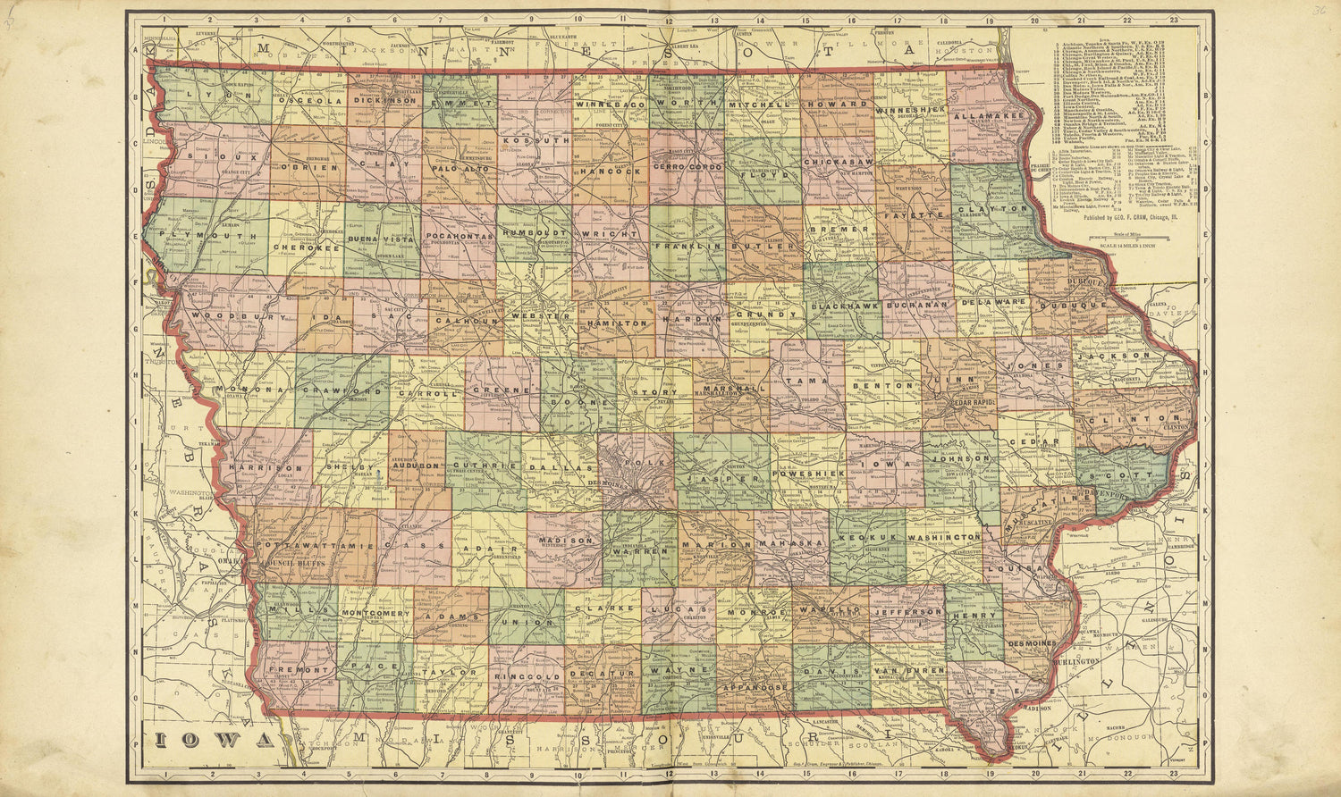 Iowa from Standard Atlas of Crawford County, Iowa : Including a Plat Book of the Villages, Cities and Townships of the County, Map of the State, United States and World, Patrons Directory, Reference Business … 1908 by Relic Map Company
