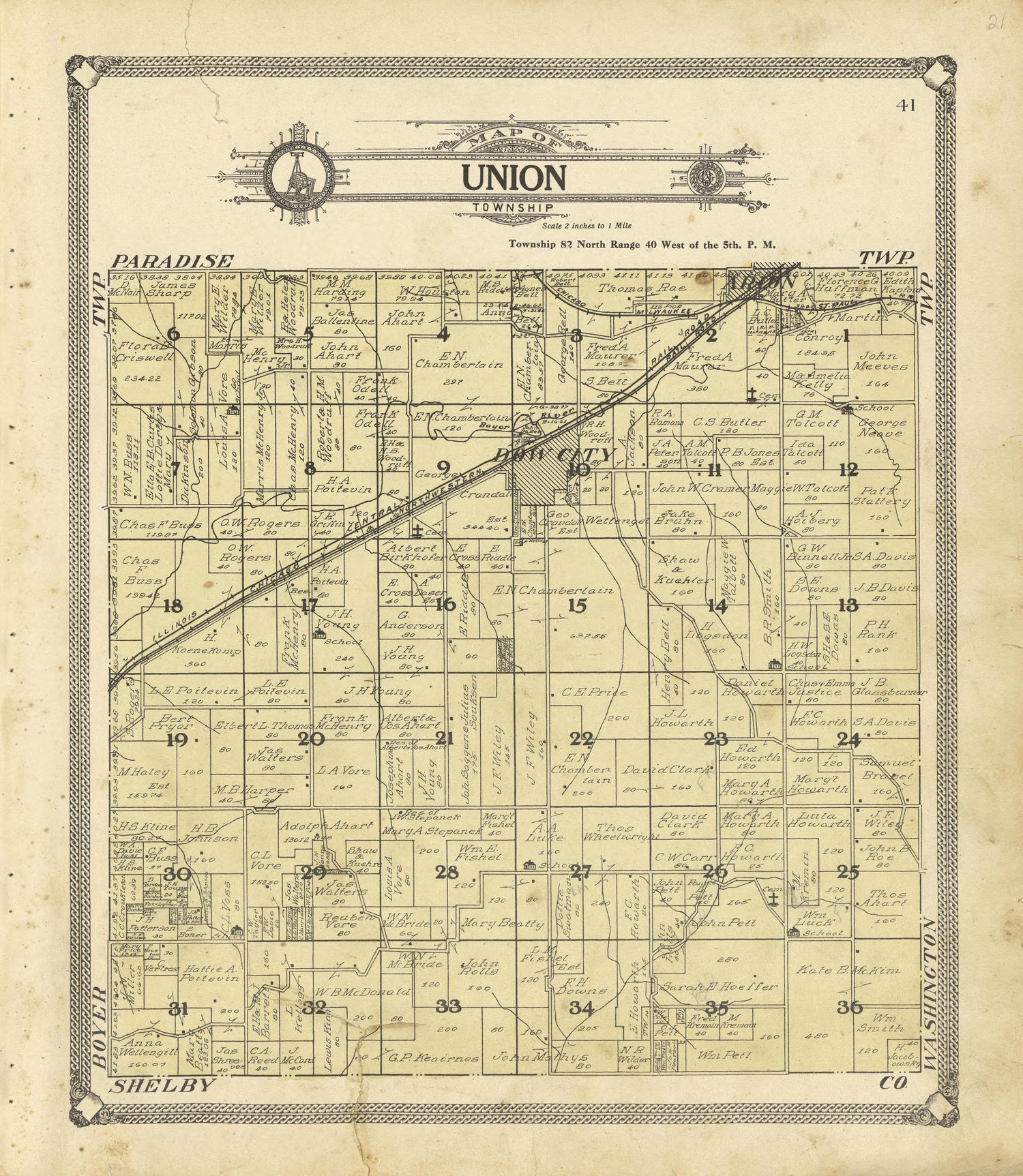 Map of Union Township from Standard Atlas of Crawford County, Iowa : Including a Plat Book of the Villages, Cities and Townships of the County, Map of the State, United States and World, Patrons Directory, Reference Business … 1908 by Relic Map Company