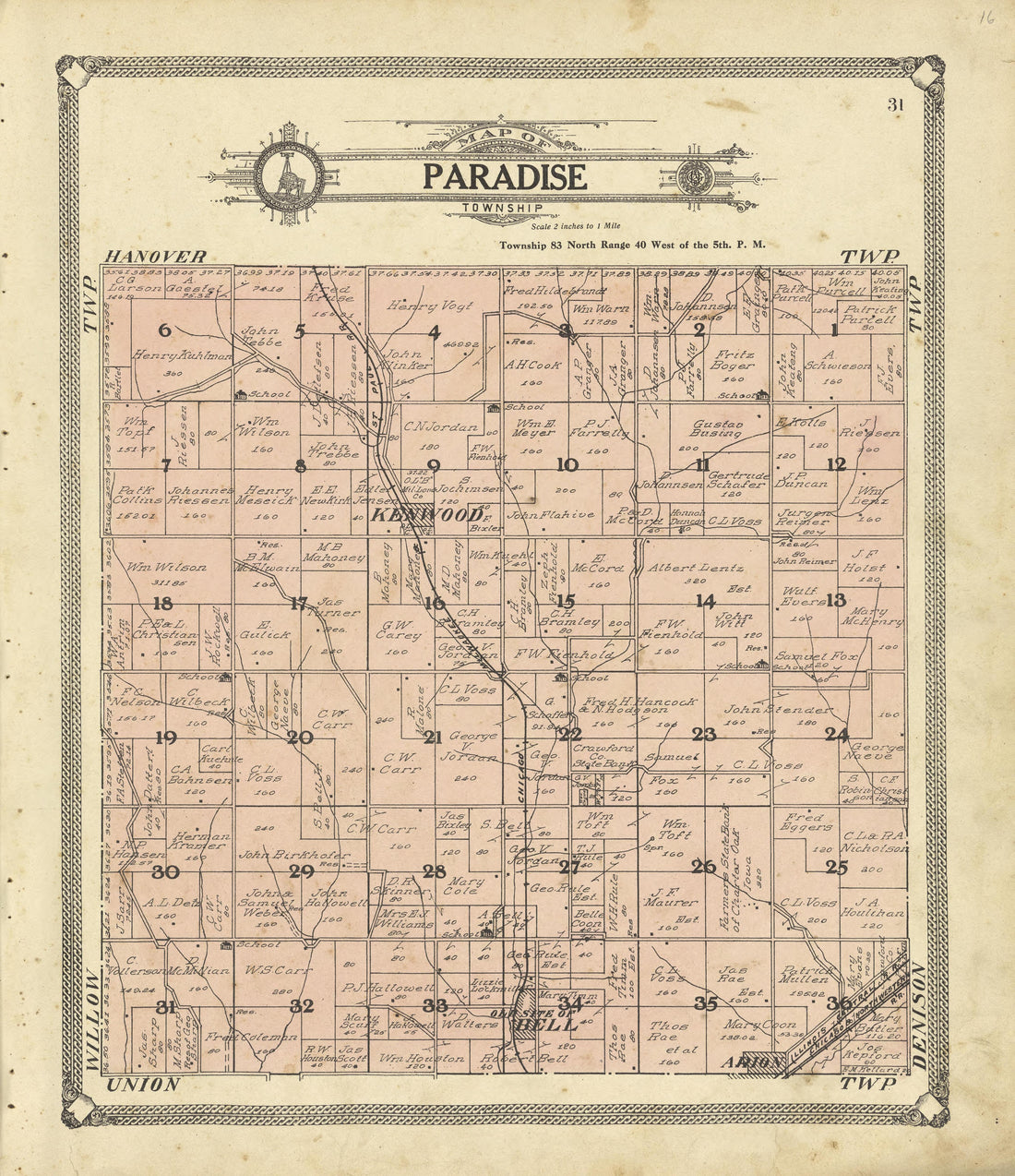 Map of Paradise Township from Standard Atlas of Crawford County, Iowa : Including a Plat Book of the Villages, Cities and Townships of the County, Map of the State, United States and World, Patrons Directory, Reference Business … 1908 by Relic Map Company
