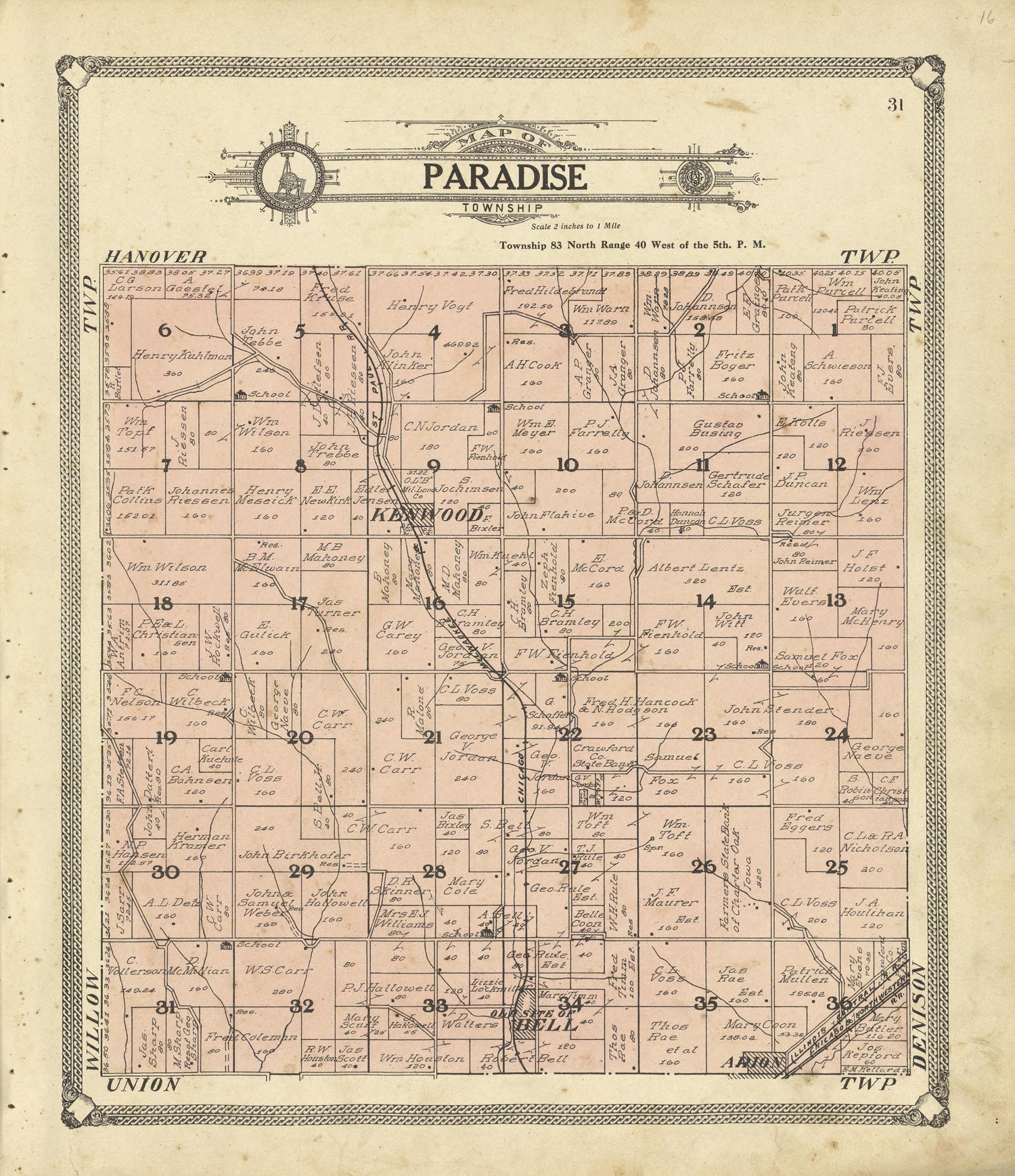 Map of Paradise Township from Standard Atlas of Crawford County, Iowa : Including a Plat Book of the Villages, Cities and Townships of the County, Map of the State, United States and World, Patrons Directory, Reference Business … 1908 by Relic Map Company