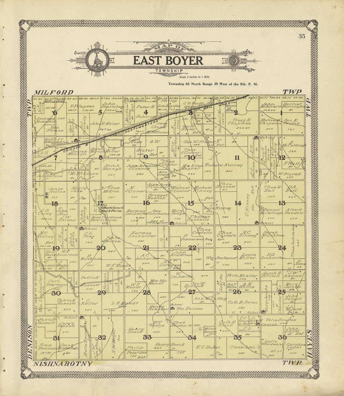 Map of East Boyer Township from Standard Atlas of Crawford County, Iowa : Including a Plat Book of the Villages, Cities and Townships of the County, Map of the State, United States and World, Patrons Directory, Reference Business … 1908 by Relic Map Company
