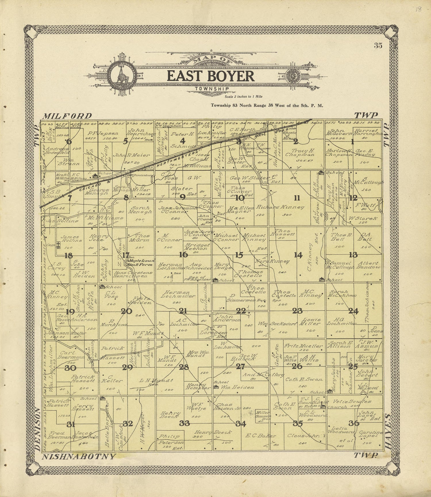 Map of East Boyer Township from Standard Atlas of Crawford County, Iowa : Including a Plat Book of the Villages, Cities and Townships of the County, Map of the State, United States and World, Patrons Directory, Reference Business … 1908 by Relic Map Company