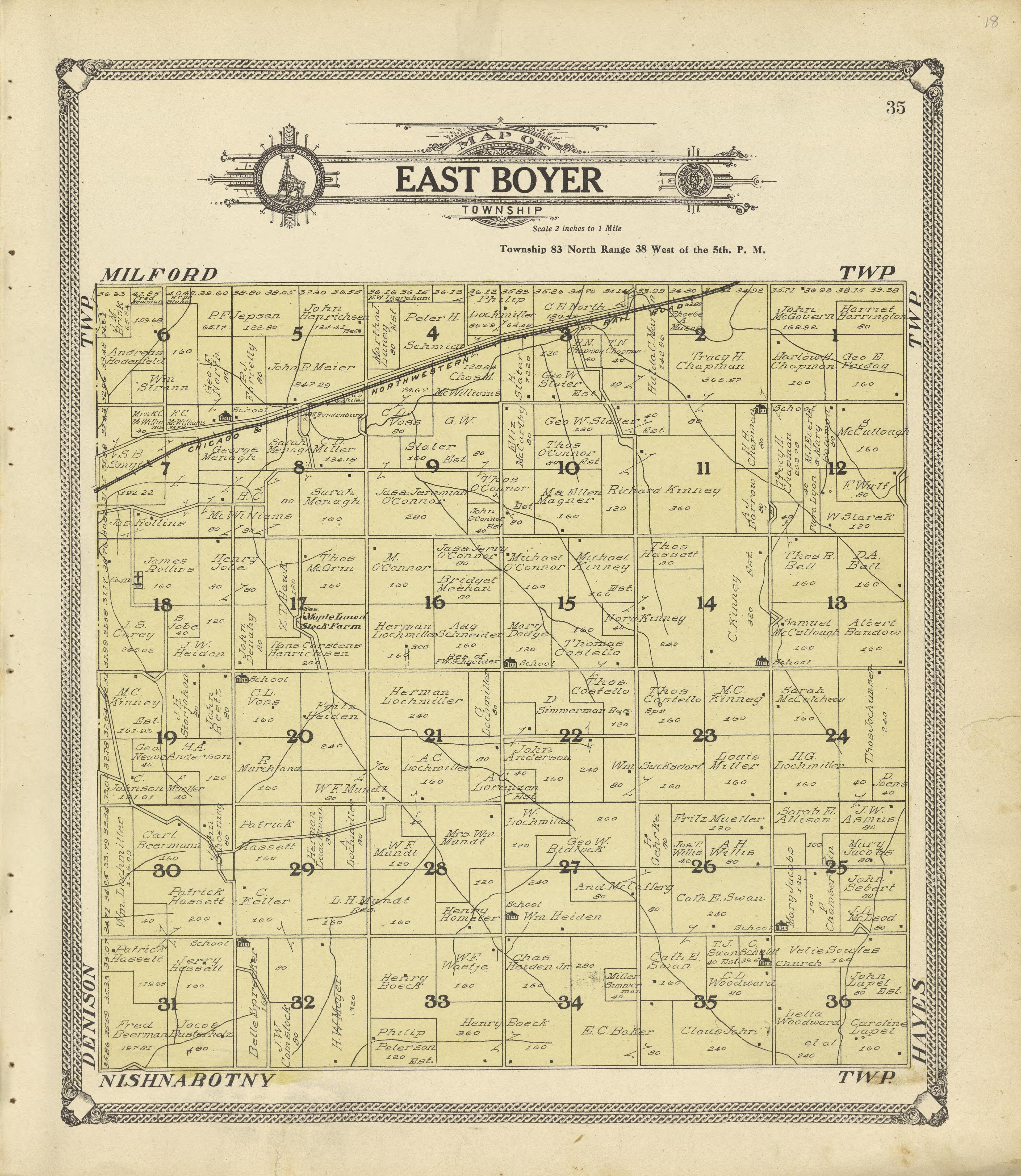 Map of East Boyer Township from Standard Atlas of Crawford County, Iowa : Including a Plat Book of the Villages, Cities and Townships of the County, Map of the State, United States and World, Patrons Directory, Reference Business … 1908 by Relic Map Company