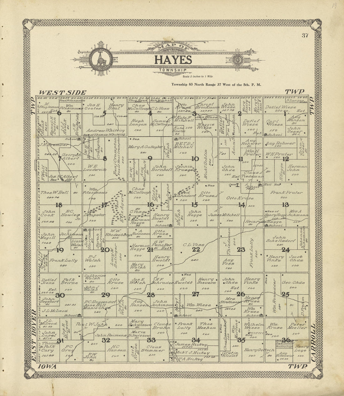 Map of Hayes Township from Standard Atlas of Crawford County, Iowa : Including a Plat Book of the Villages, Cities and Townships of the County, Map of the State, United States and World, Patrons Directory, Reference Business … 1908 by Relic Map Company