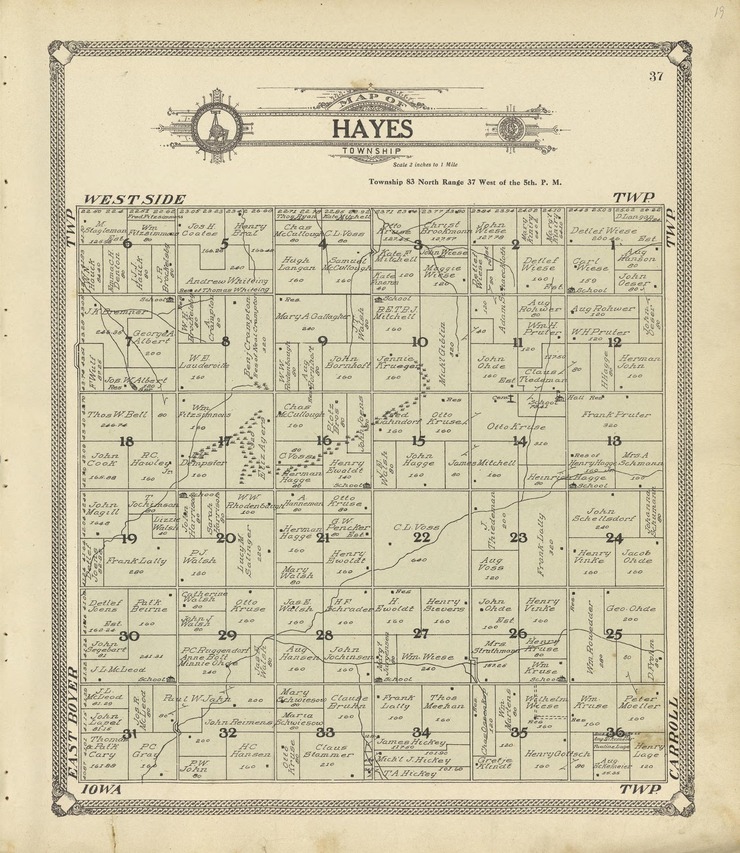 Map of Hayes Township from Standard Atlas of Crawford County, Iowa : Including a Plat Book of the Villages, Cities and Townships of the County, Map of the State, United States and World, Patrons Directory, Reference Business … 1908 by Relic Map Company