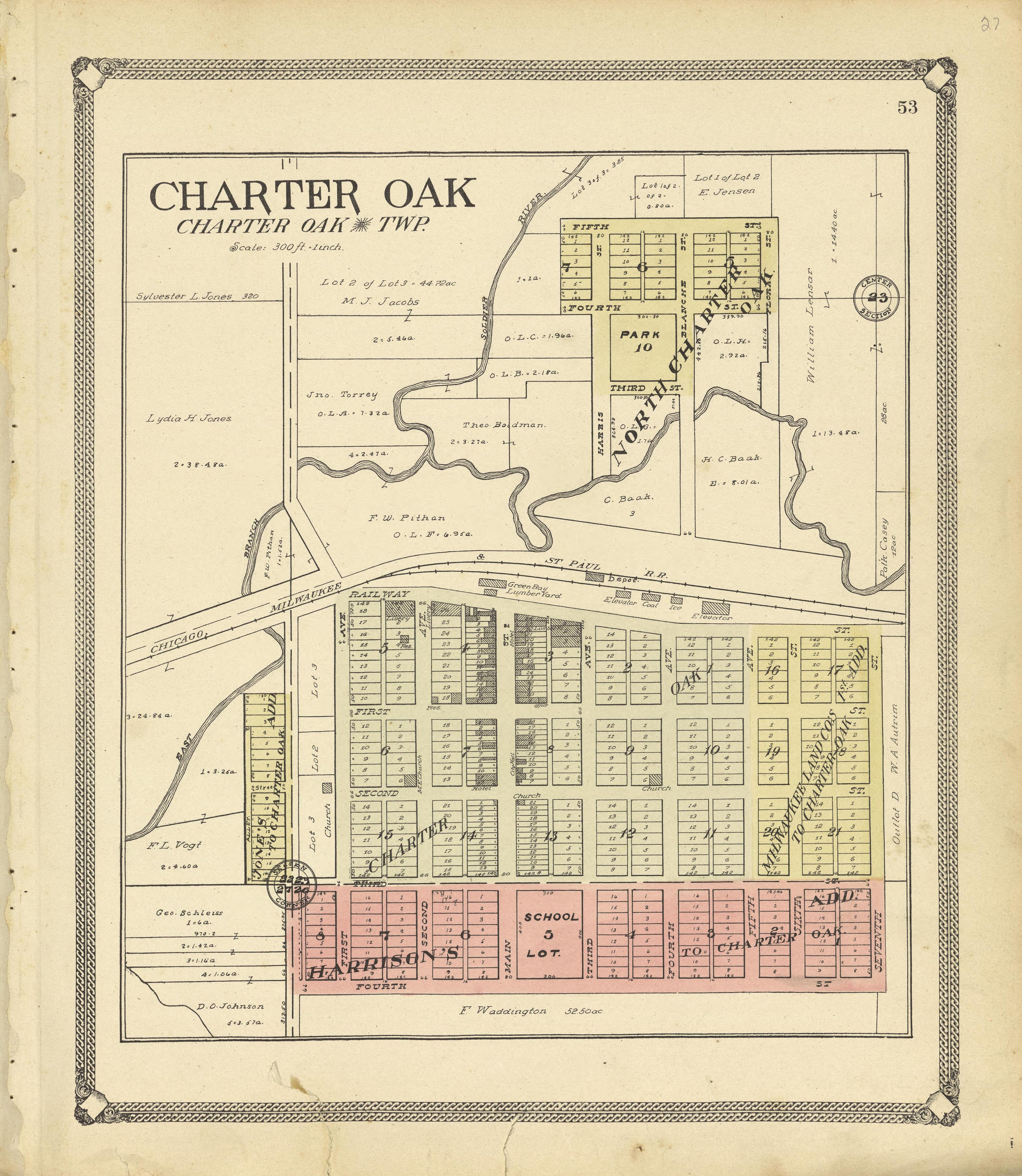 Charter Oak, Charter Oak Township from Standard Atlas of Crawford County, Iowa : Including a Plat Book of the Villages, Cities and Townships of the County, Map of the State, United States and World, Patrons Directory, Reference Business … 1908 by Relic Map Company