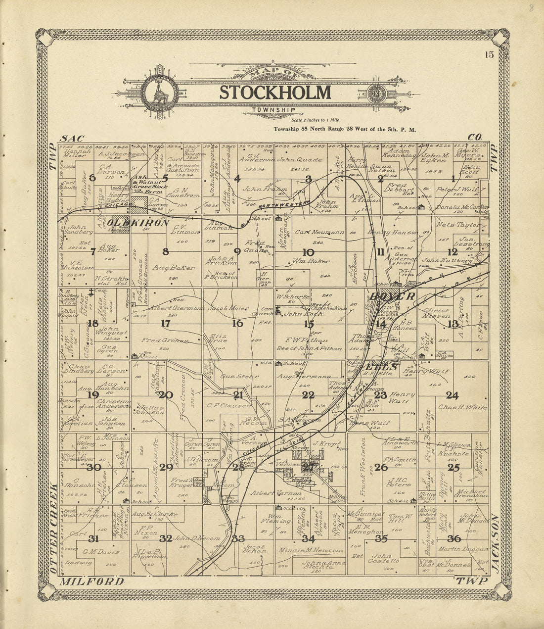 Map of Stockholm Township from Standard Atlas of Crawford County, Iowa : Including a Plat Book of the Villages, Cities and Townships of the County, Map of the State, United States and World, Patrons Directory, Reference Business … 1908 by Relic Map Company