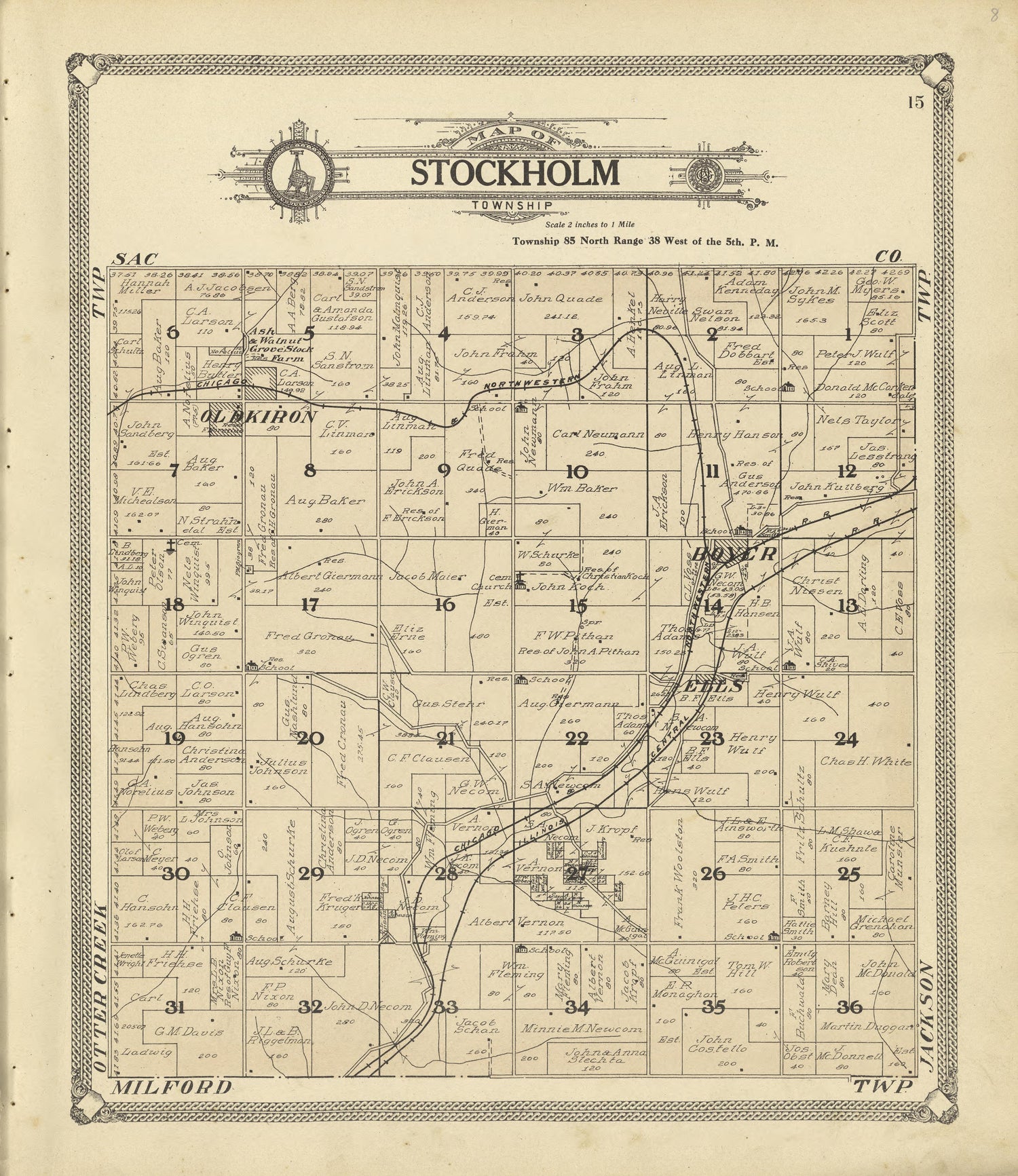 Map of Stockholm Township from Standard Atlas of Crawford County, Iowa : Including a Plat Book of the Villages, Cities and Townships of the County, Map of the State, United States and World, Patrons Directory, Reference Business … 1908 by Relic Map Company
