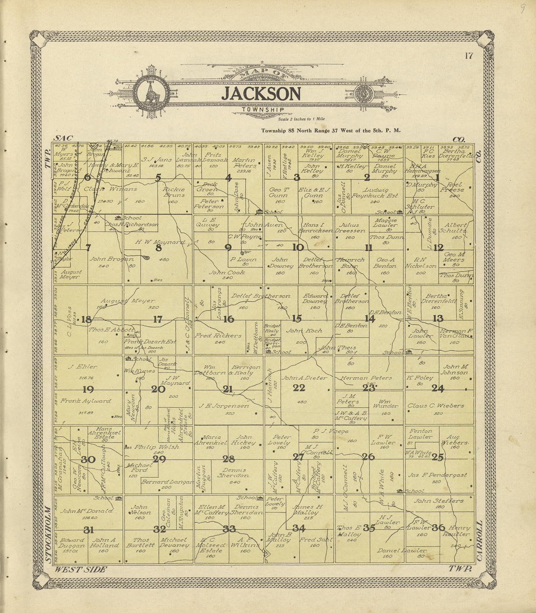 Map of Jackson Township from Standard Atlas of Crawford County, Iowa : Including a Plat Book of the Villages, Cities and Townships of the County, Map of the State, United States and World, Patrons Directory, Reference Business … 1908 by Relic Map Company