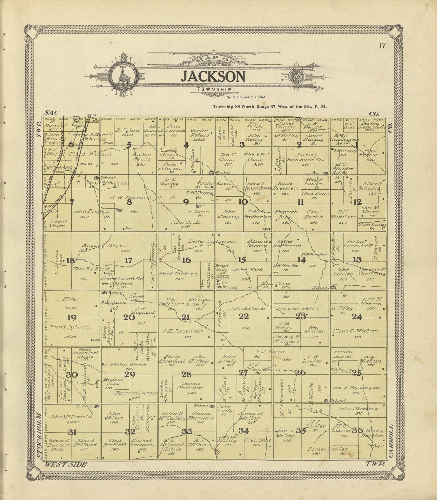 Map of Jackson Township from Standard Atlas of Crawford County, Iowa : Including a Plat Book of the Villages, Cities and Townships of the County, Map of the State, United States and World, Patrons Directory, Reference Business … 1908 by Relic Map Company