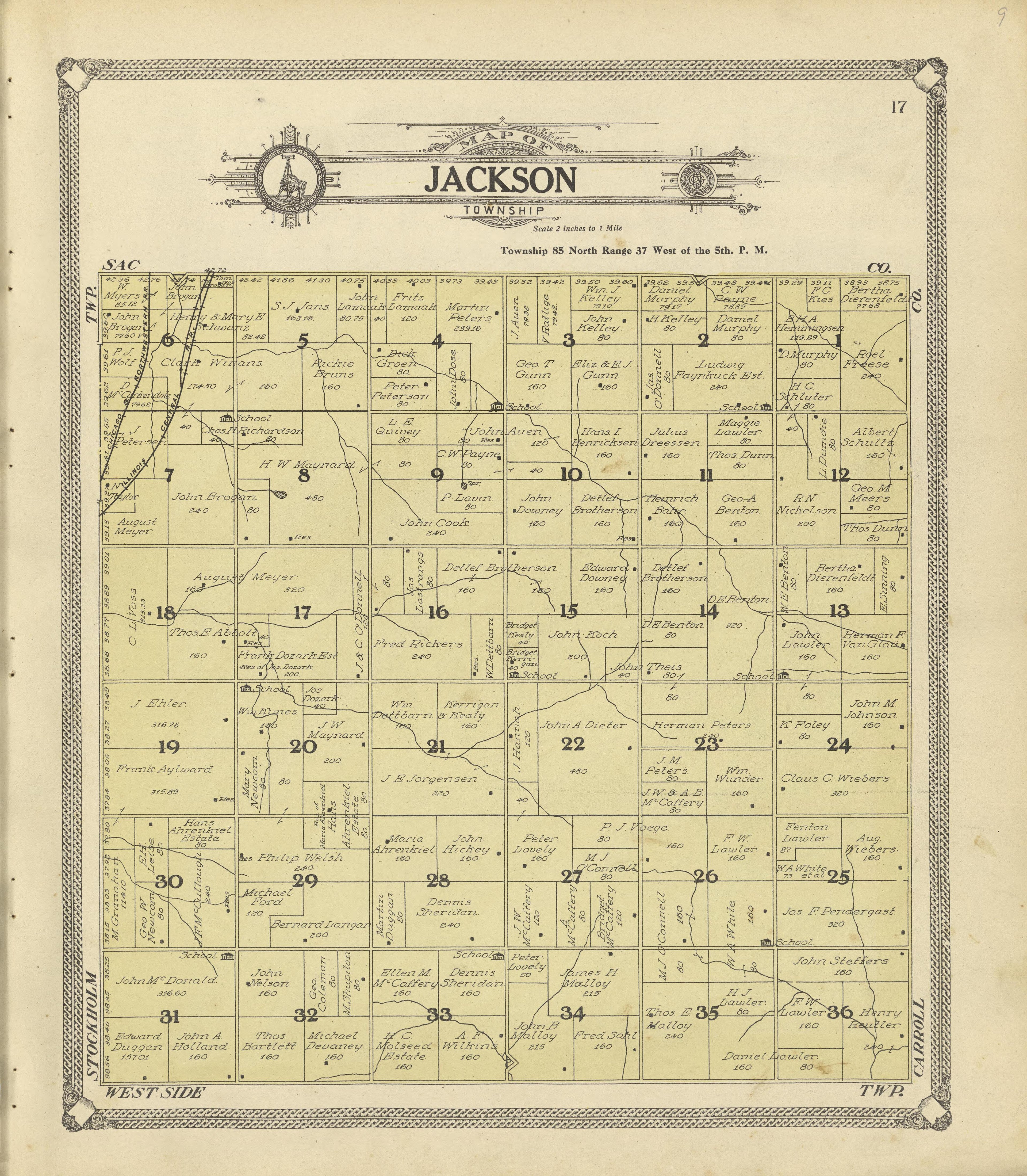 Map of Jackson Township from Standard Atlas of Crawford County, Iowa : Including a Plat Book of the Villages, Cities and Townships of the County, Map of the State, United States and World, Patrons Directory, Reference Business … 1908 by Relic Map Company