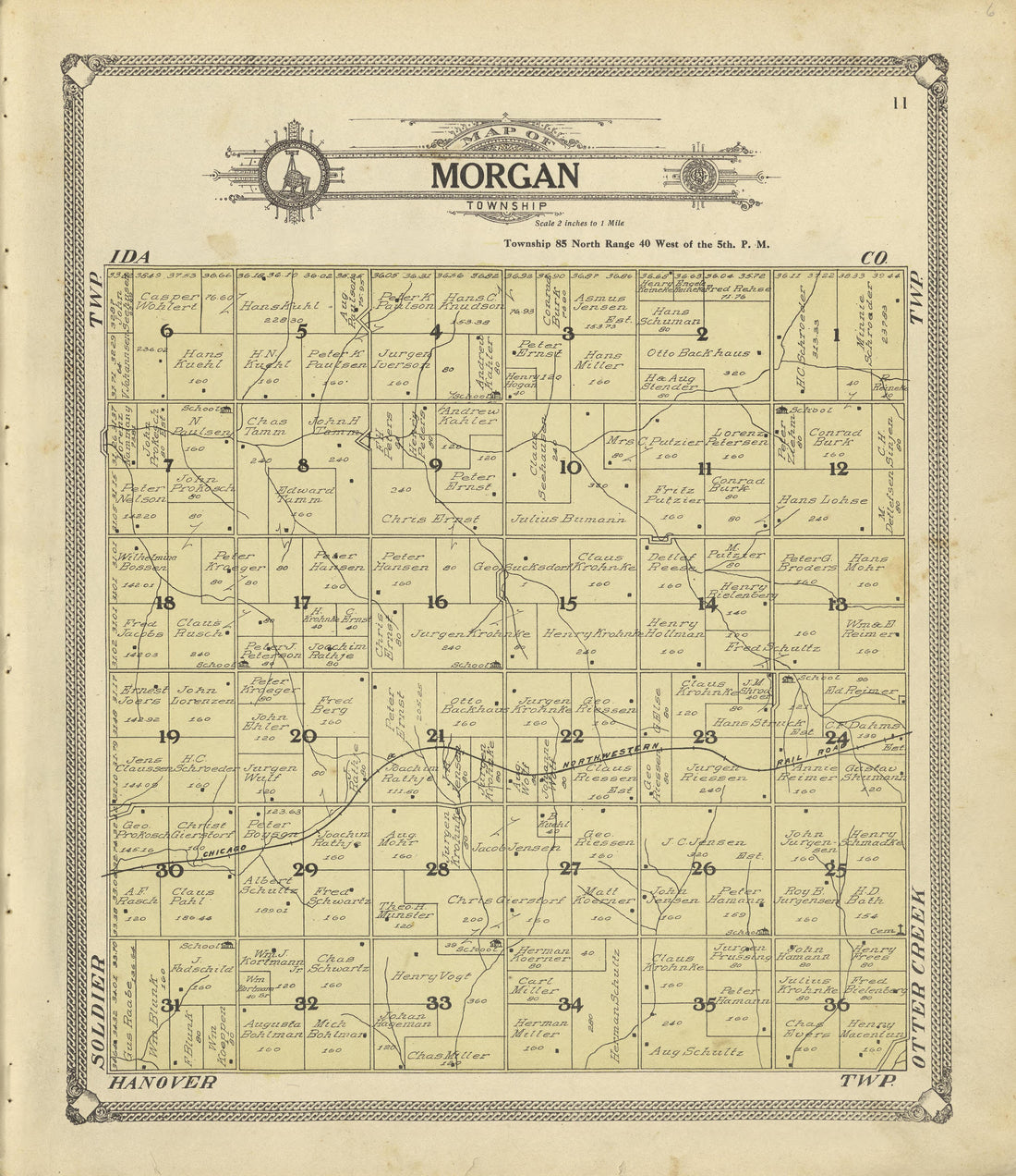 Map of Morgan Township from Standard Atlas of Crawford County, Iowa : Including a Plat Book of the Villages, Cities and Townships of the County, Map of the State, United States and World, Patrons Directory, Reference Business … 1908 by Relic Map Company