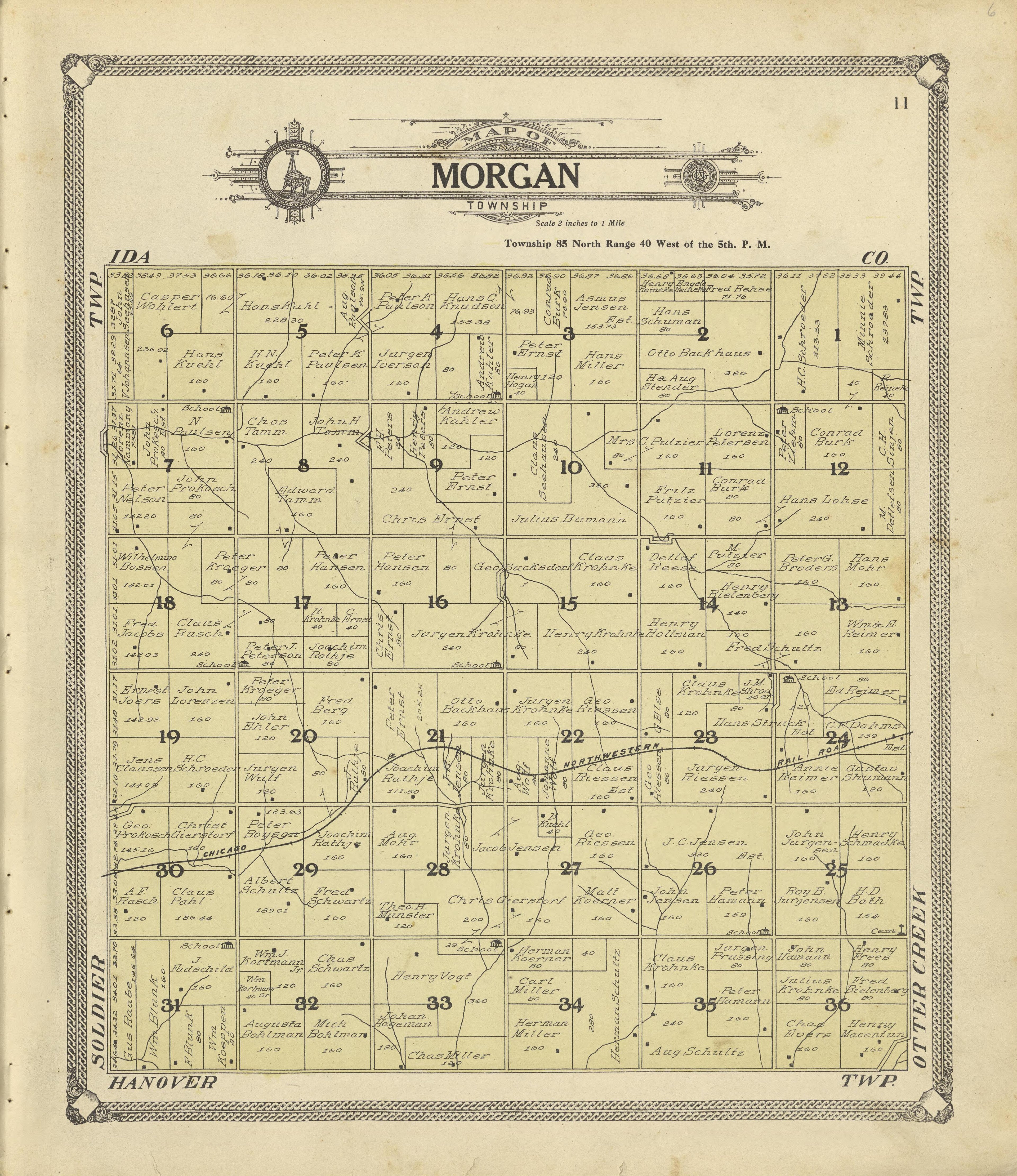 Map of Morgan Township from Standard Atlas of Crawford County, Iowa : Including a Plat Book of the Villages, Cities and Townships of the County, Map of the State, United States and World, Patrons Directory, Reference Business … 1908 by Relic Map Company