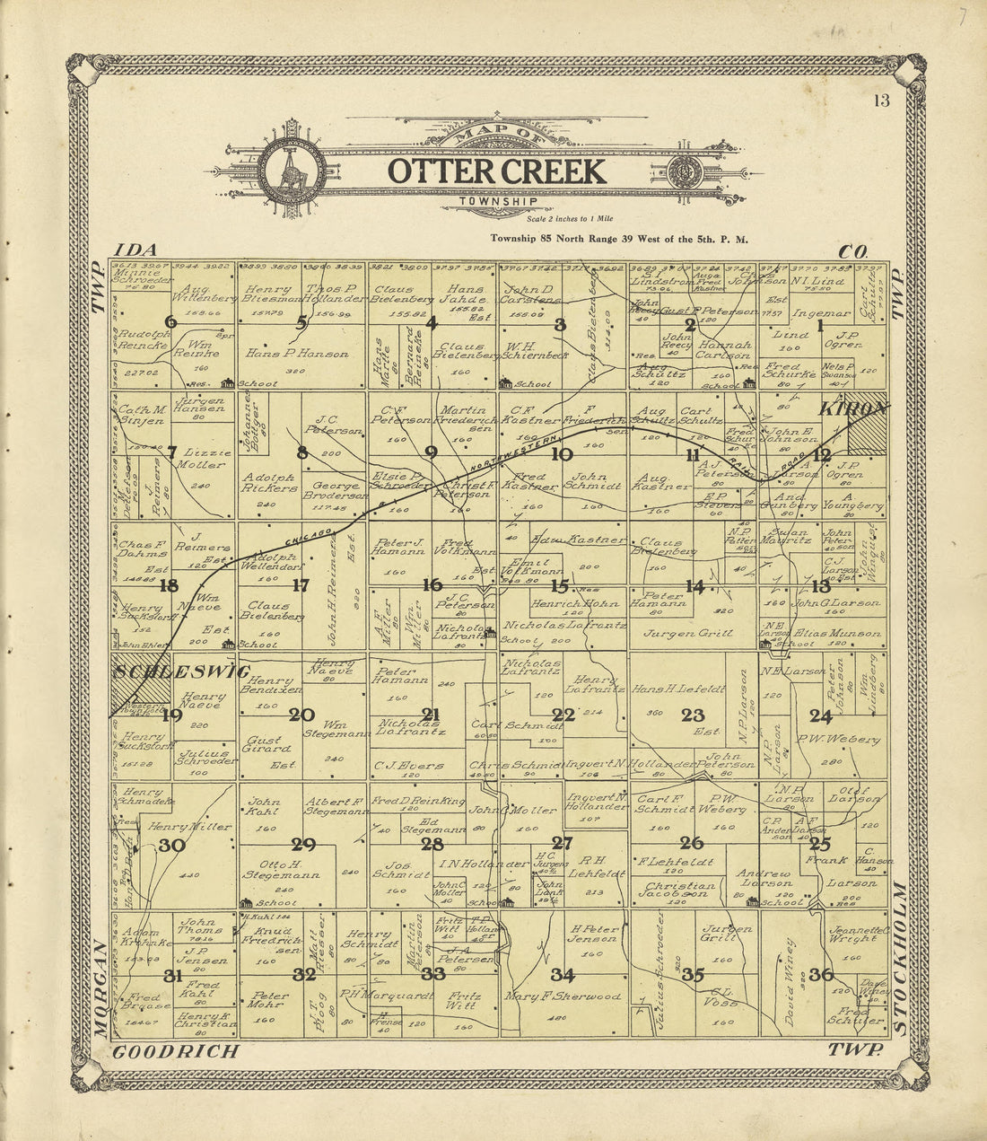 Map of Otter Creek Township from Standard Atlas of Crawford County, Iowa : Including a Plat Book of the Villages, Cities and Townships of the County, Map of the State, United States and World, Patrons Directory, Reference Business … 1908 by Relic Map Company
