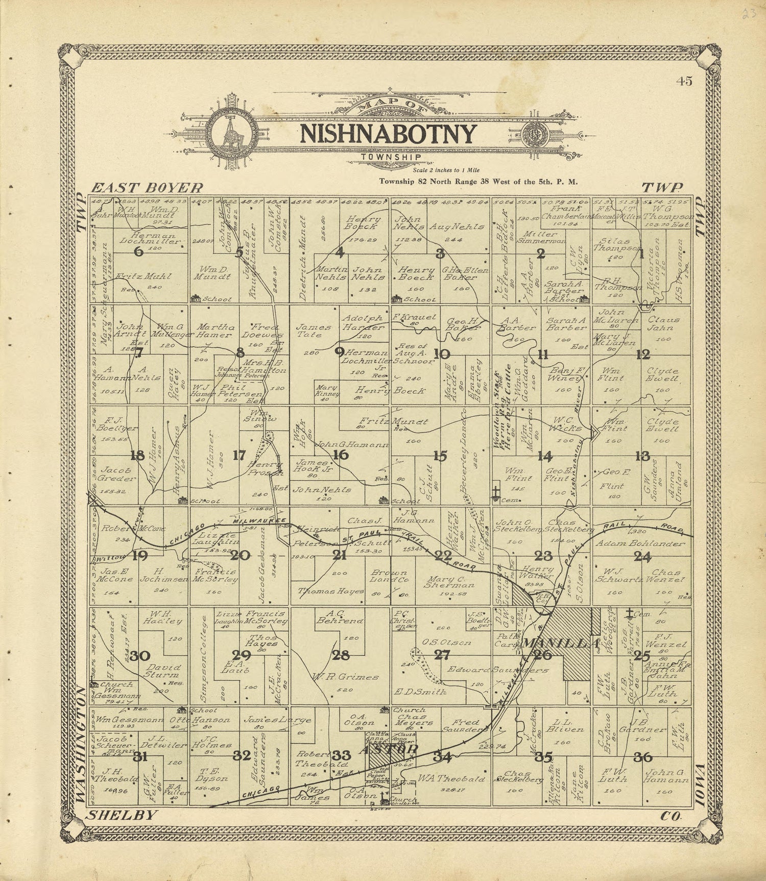 Map of Nishnabotny Township from Standard Atlas of Crawford County, Iowa : Including a Plat Book of the Villages, Cities and Townships of the County, Map of the State, United States and World, Patrons Directory, Reference Business … 1908 by Relic Map Company