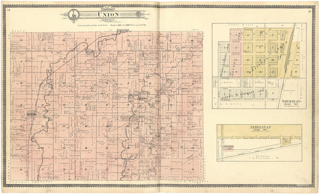 Map of Union Township from Standard Atlas of Worth County, Missouri : Including a Plat Book of the Villages, Cities and Townships of the County, Map of the State, United States and World, Patrons Directory, Reference Business … 1902 by Relic Map Company