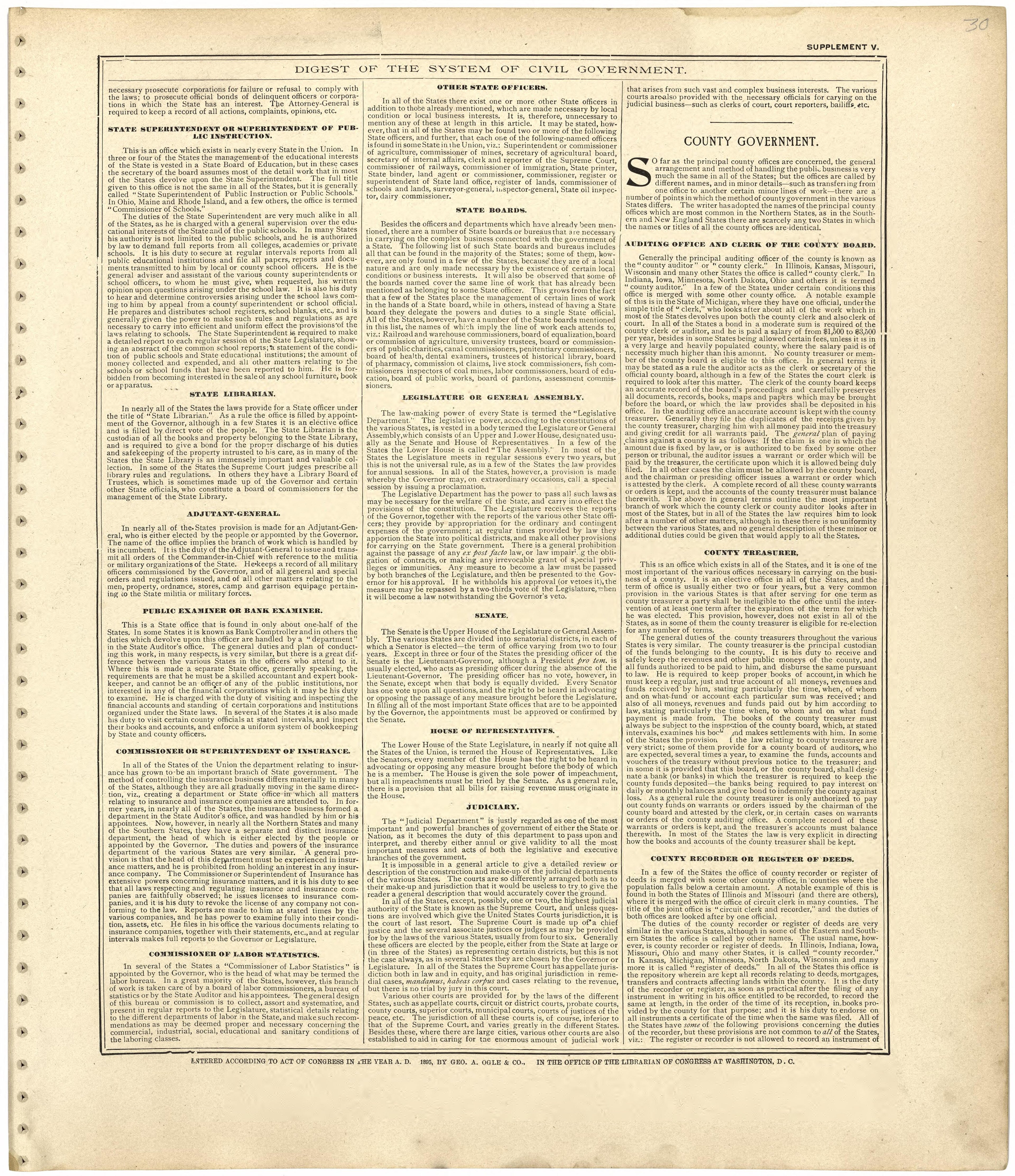 Digest of the System of Civil Government from Standard Atlas of Worth County, Missouri : Including a Plat Book of the Villages, Cities and Townships of the County, Map of the State, United States and World, Patrons Directory, Reference Business … 1902 by Relic Map Company