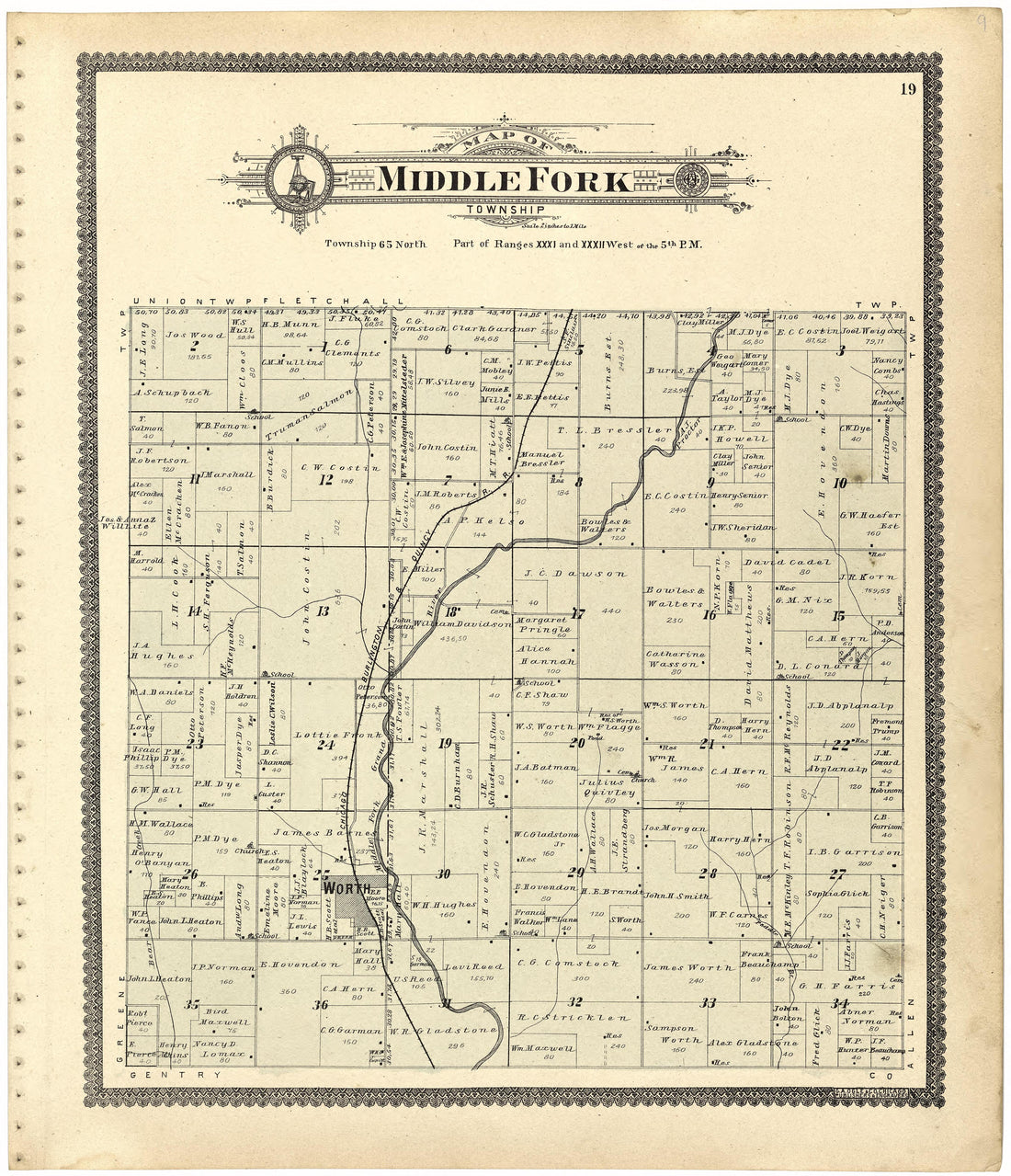 Map of Middle Fork Township from Standard Atlas of Worth County, Missouri : Including a Plat Book of the Villages, Cities and Townships of the County, Map of the State, United States and World, Patrons Directory, Reference Business … 1902 by Relic Map Company