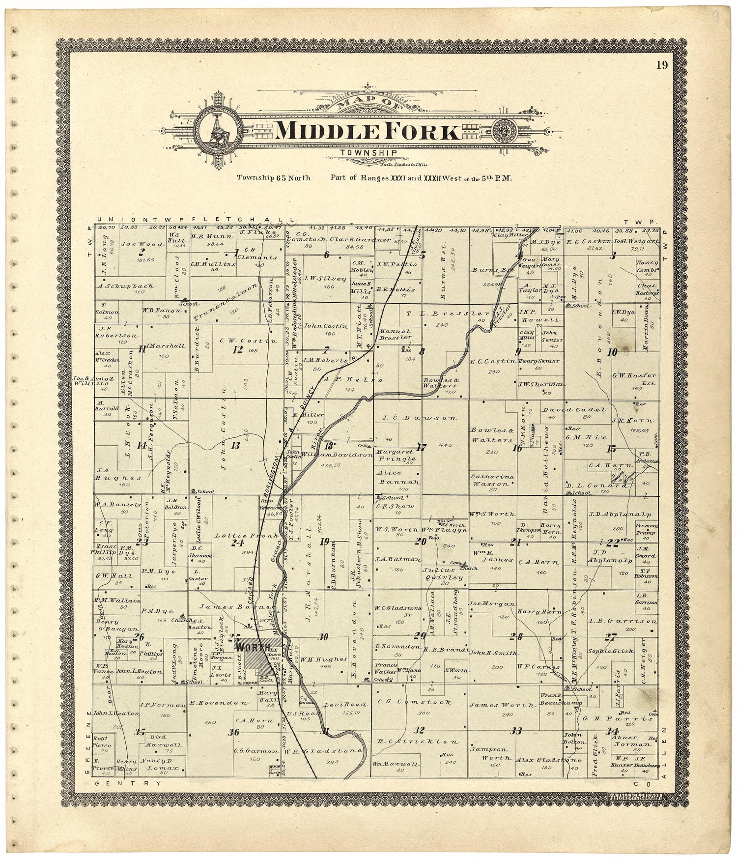 Map of Middle Fork Township from Standard Atlas of Worth County, Missouri : Including a Plat Book of the Villages, Cities and Townships of the County, Map of the State, United States and World, Patrons Directory, Reference Business … 1902 by Relic Map Company