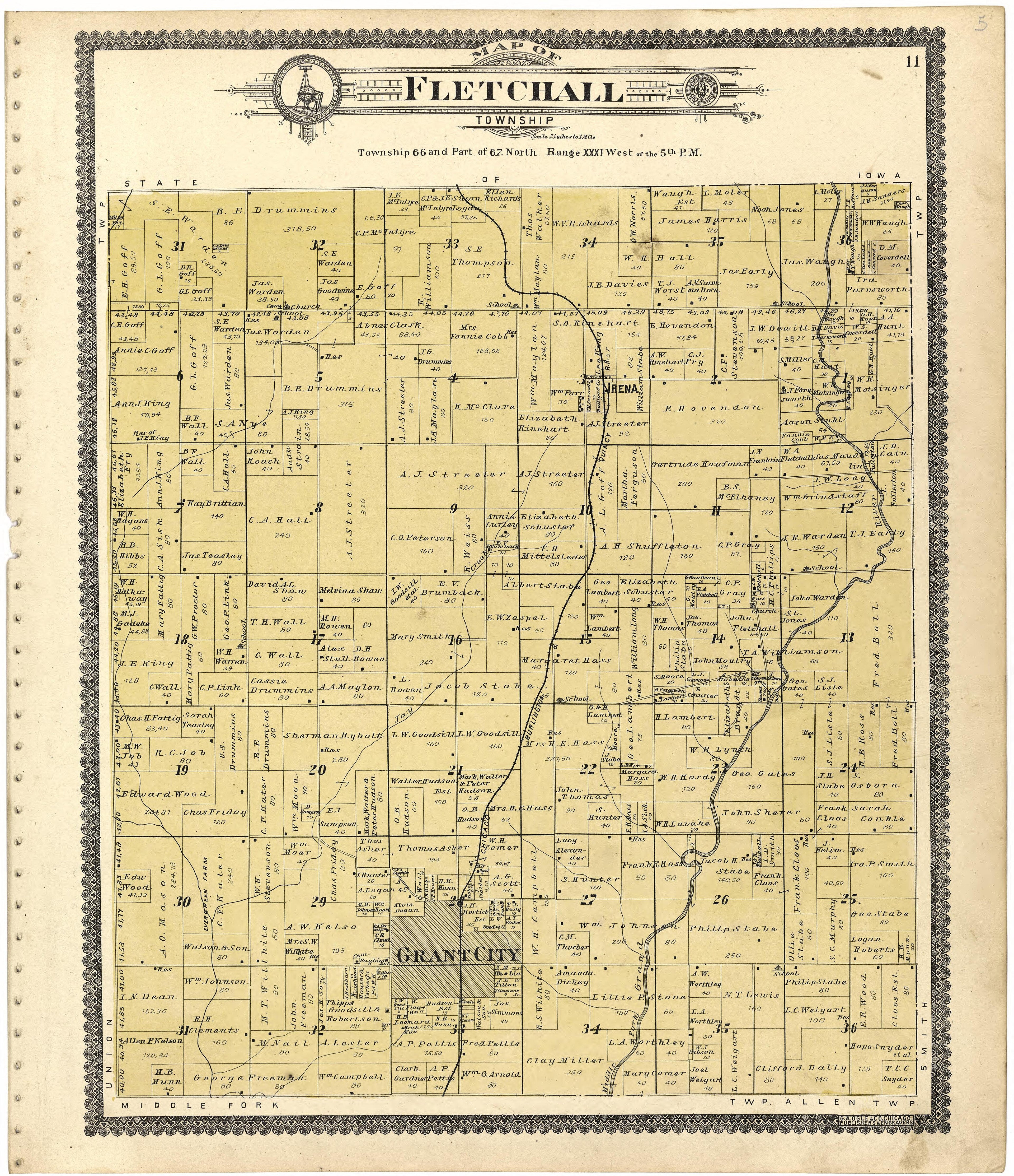 Map of Fletchall Township from Standard Atlas of Worth County, Missouri : Including a Plat Book of the Villages, Cities and Townships of the County, Map of the State, United States and World, Patrons Directory, Reference Business … 1902 by Relic Map Company