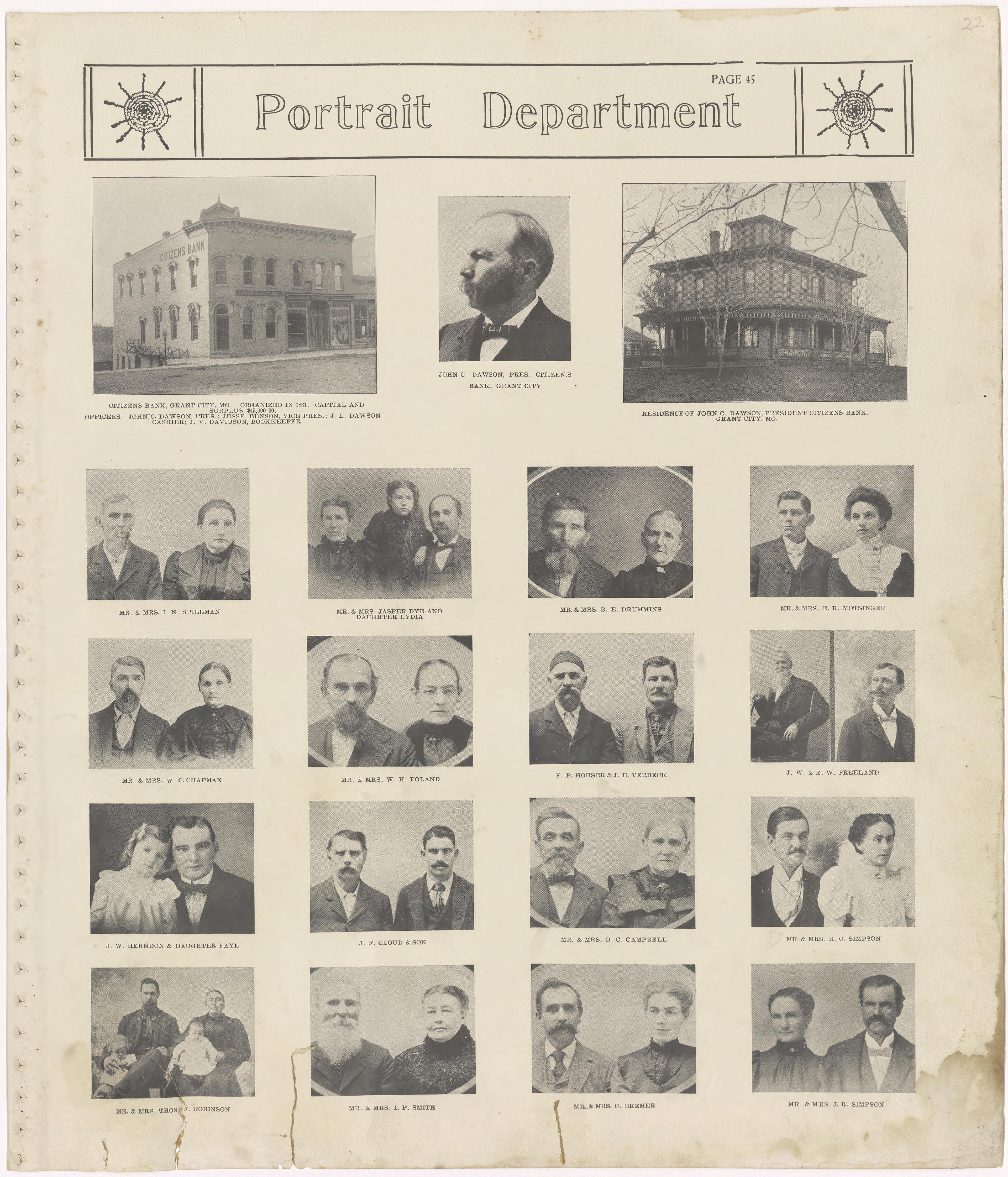 Portrait Department from Standard Atlas of Worth County, Missouri : Including a Plat Book of the Villages, Cities and Townships of the County, Map of the State, United States and World, Patrons Directory, Reference Business … 1902 by Relic Map Company