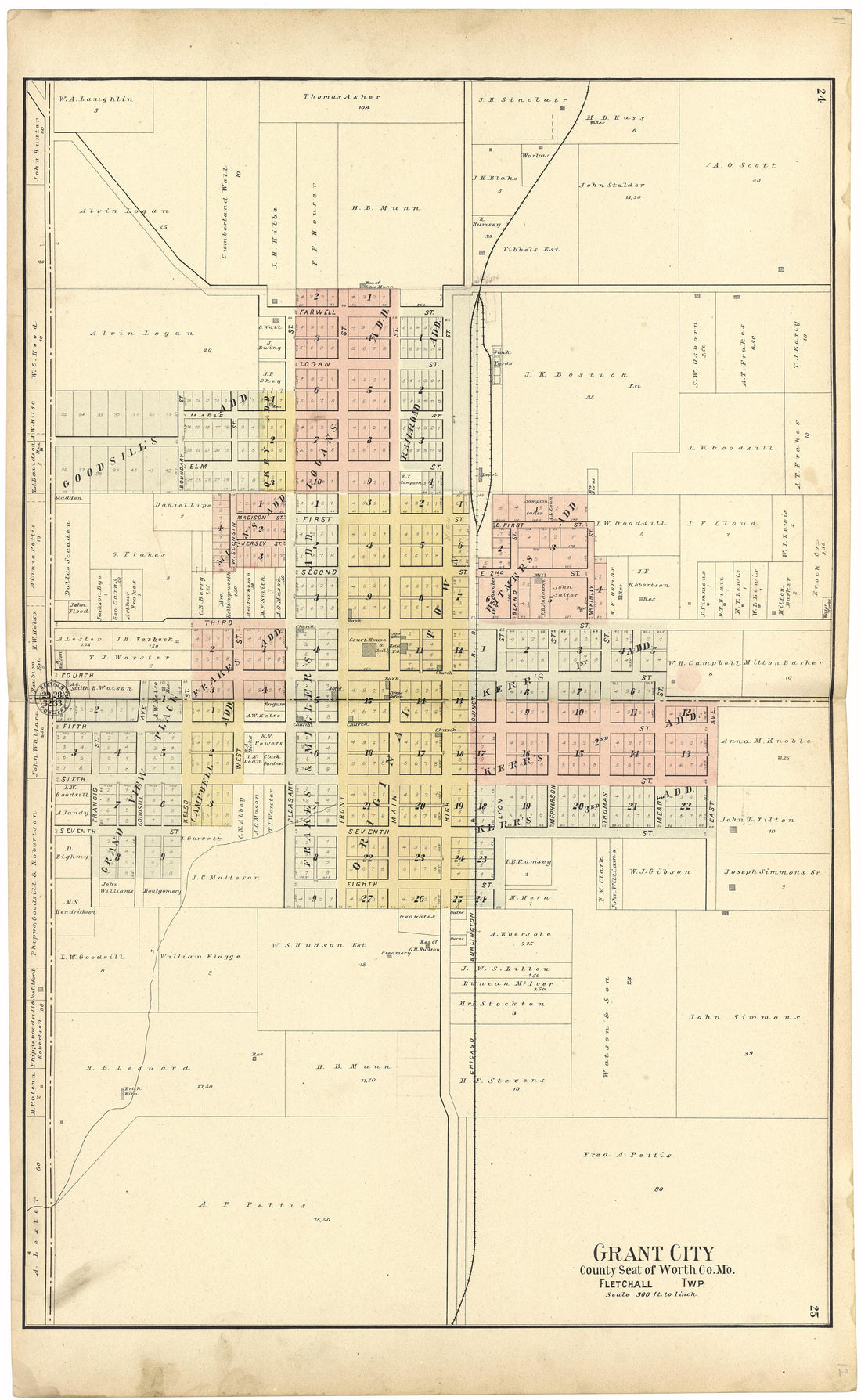 Grant City from Standard Atlas of Worth County, Missouri : Including a Plat Book of the Villages, Cities and Townships of the County, Map of the State, United States and World, Patrons Directory, Reference Business … 1902 by Relic Map Company