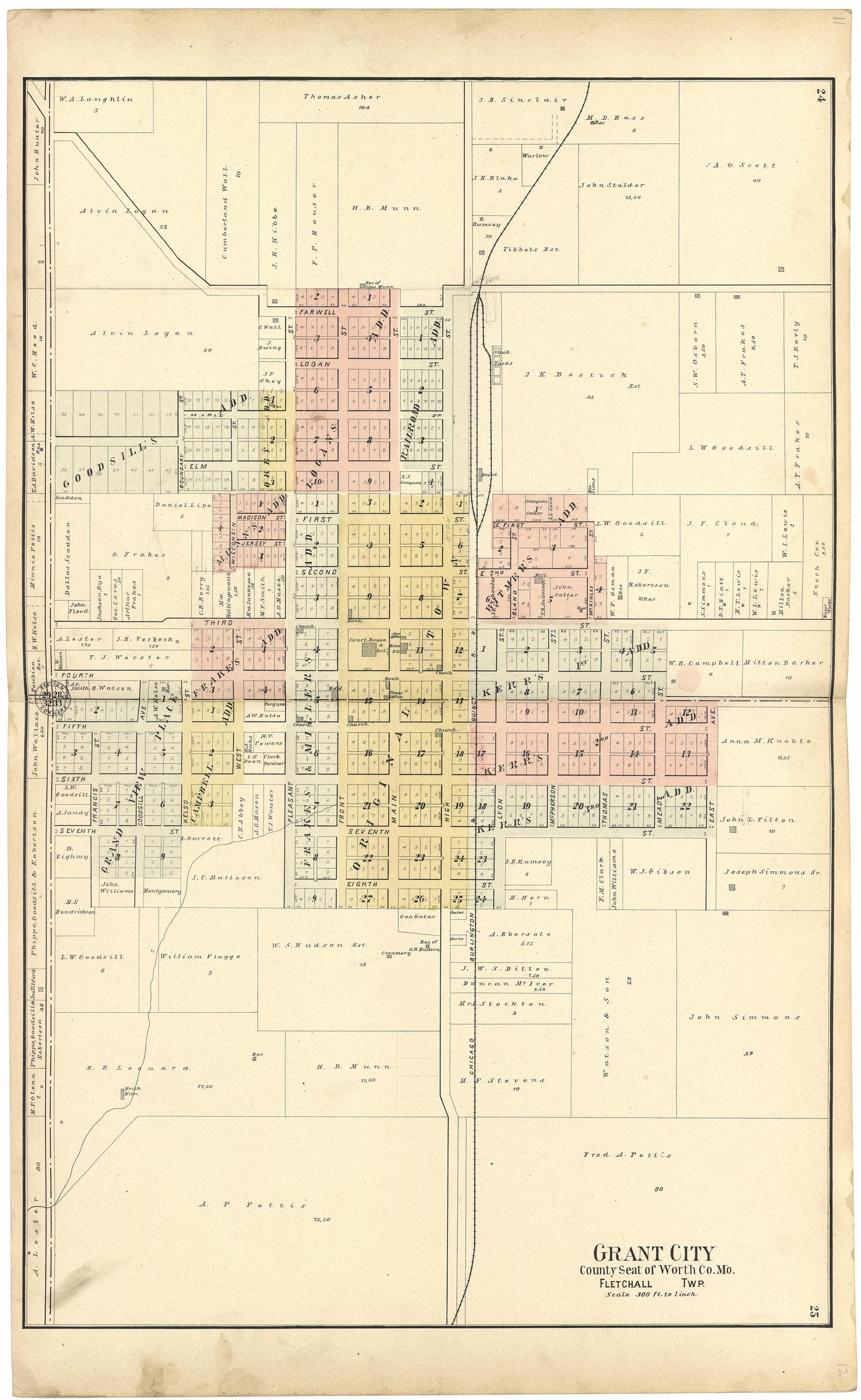 Grant City from Standard Atlas of Worth County, Missouri : Including a Plat Book of the Villages, Cities and Townships of the County, Map of the State, United States and World, Patrons Directory, Reference Business … 1902 by Relic Map Company