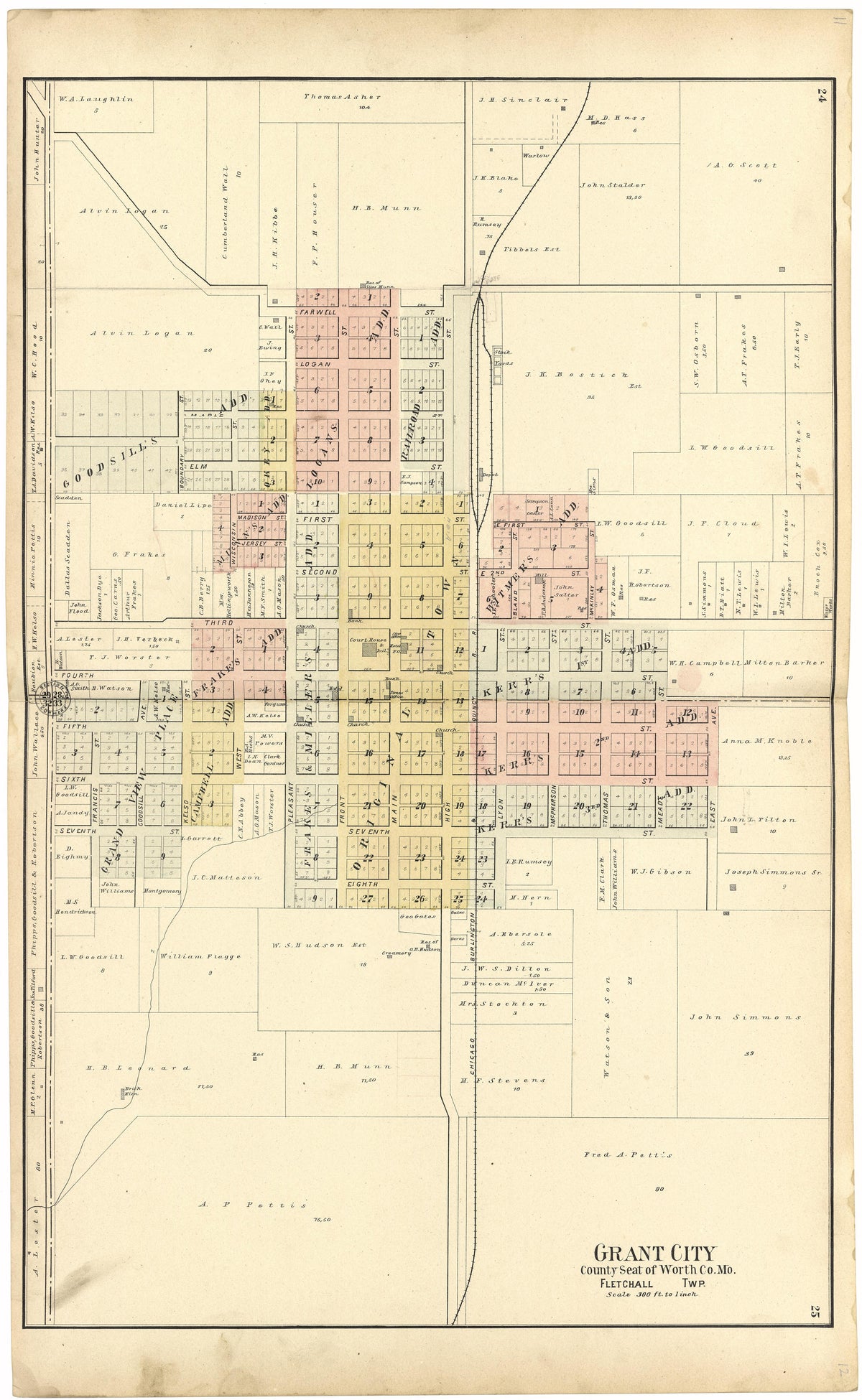 Grant City from Standard Atlas of Worth County, Missouri : Including a Plat Book of the Villages, Cities and Townships of the County, Map of the State, United States and World, Patrons Directory, Reference Business … 1902 by Relic Map Company
