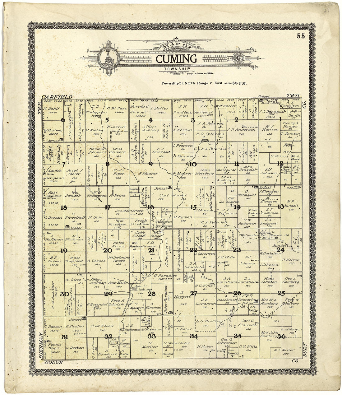 Map of Cuming Township from Standard Atlas of Cuming County, Nebraska : Including a Plat Book of the Villages, Cities and Townships of the County, Map of the State, United States and World, Patrons Directory, Reference Business … 1908 by Relic Map Company
