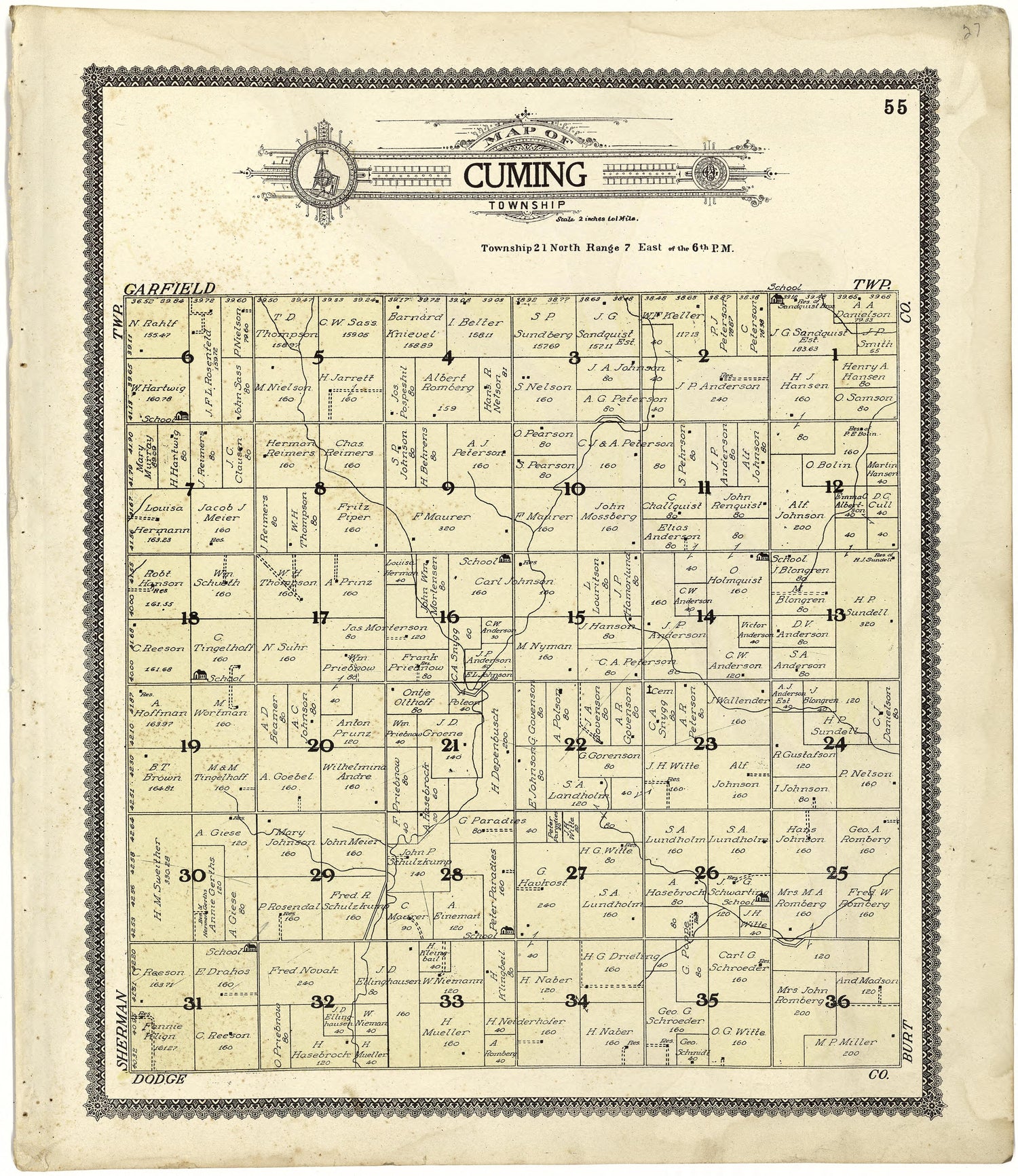 Map of Cuming Township from Standard Atlas of Cuming County, Nebraska : Including a Plat Book of the Villages, Cities and Townships of the County, Map of the State, United States and World, Patrons Directory, Reference Business … 1908 by Relic Map Company