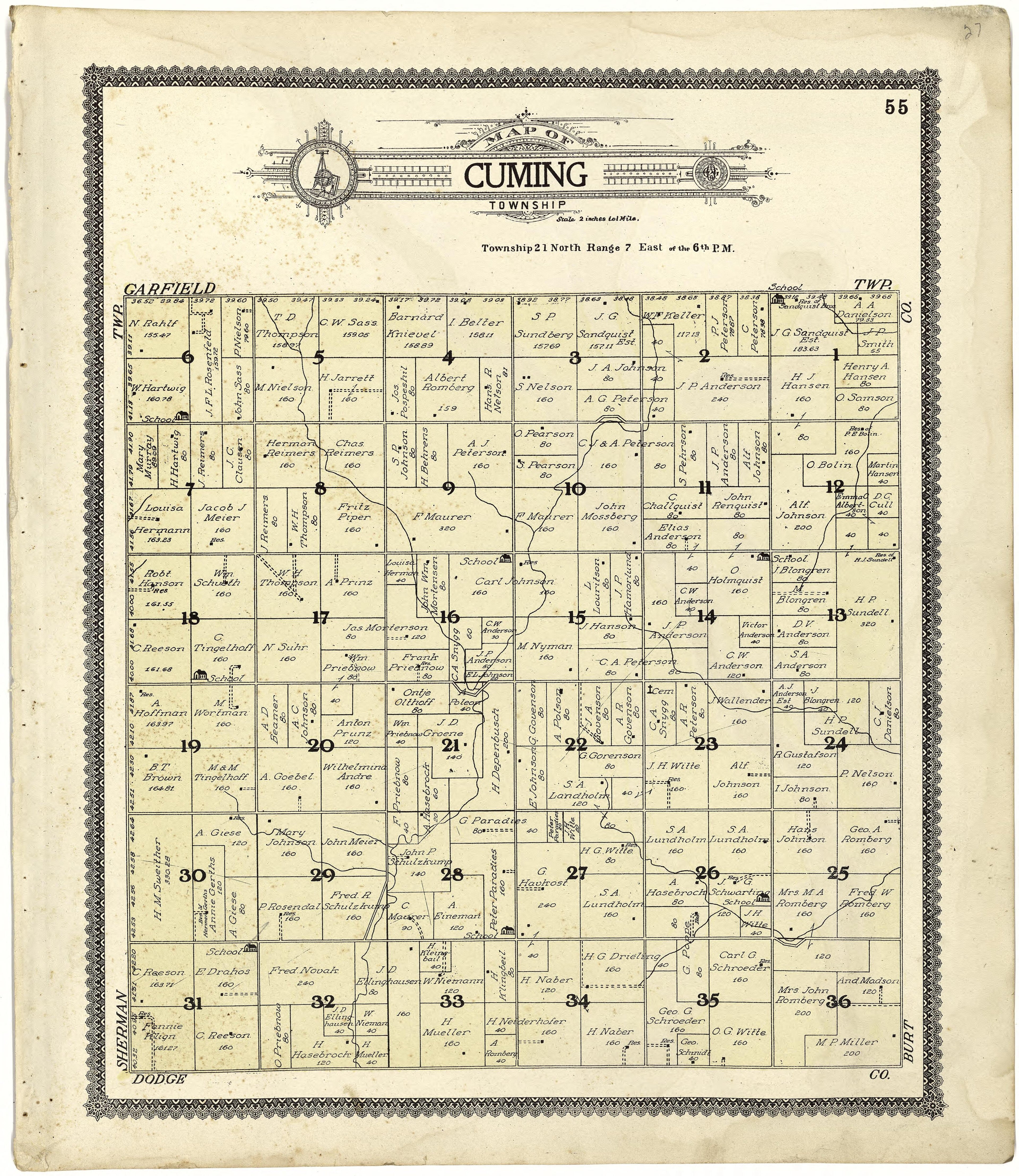 Map of Cuming Township from Standard Atlas of Cuming County, Nebraska : Including a Plat Book of the Villages, Cities and Townships of the County, Map of the State, United States and World, Patrons Directory, Reference Business … 1908 by Relic Map Company