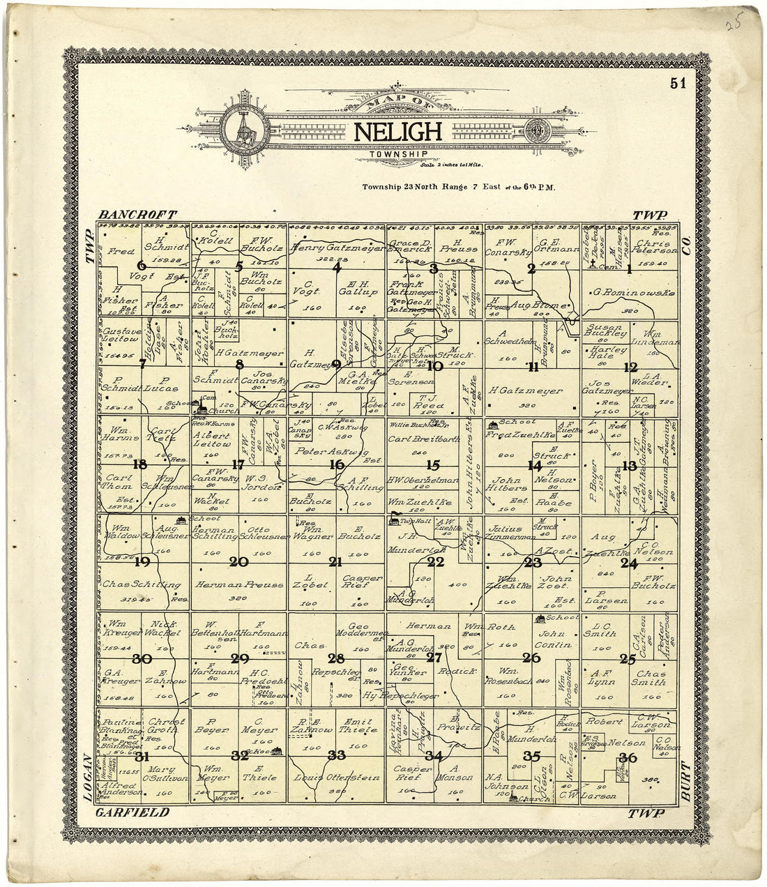 Map of Neligh Township from Standard Atlas of Cuming County, Nebraska : Including a Plat Book of the Villages, Cities and Townships of the County, Map of the State, United States and World, Patrons Directory, Reference Business … 1908 by Relic Map Company
