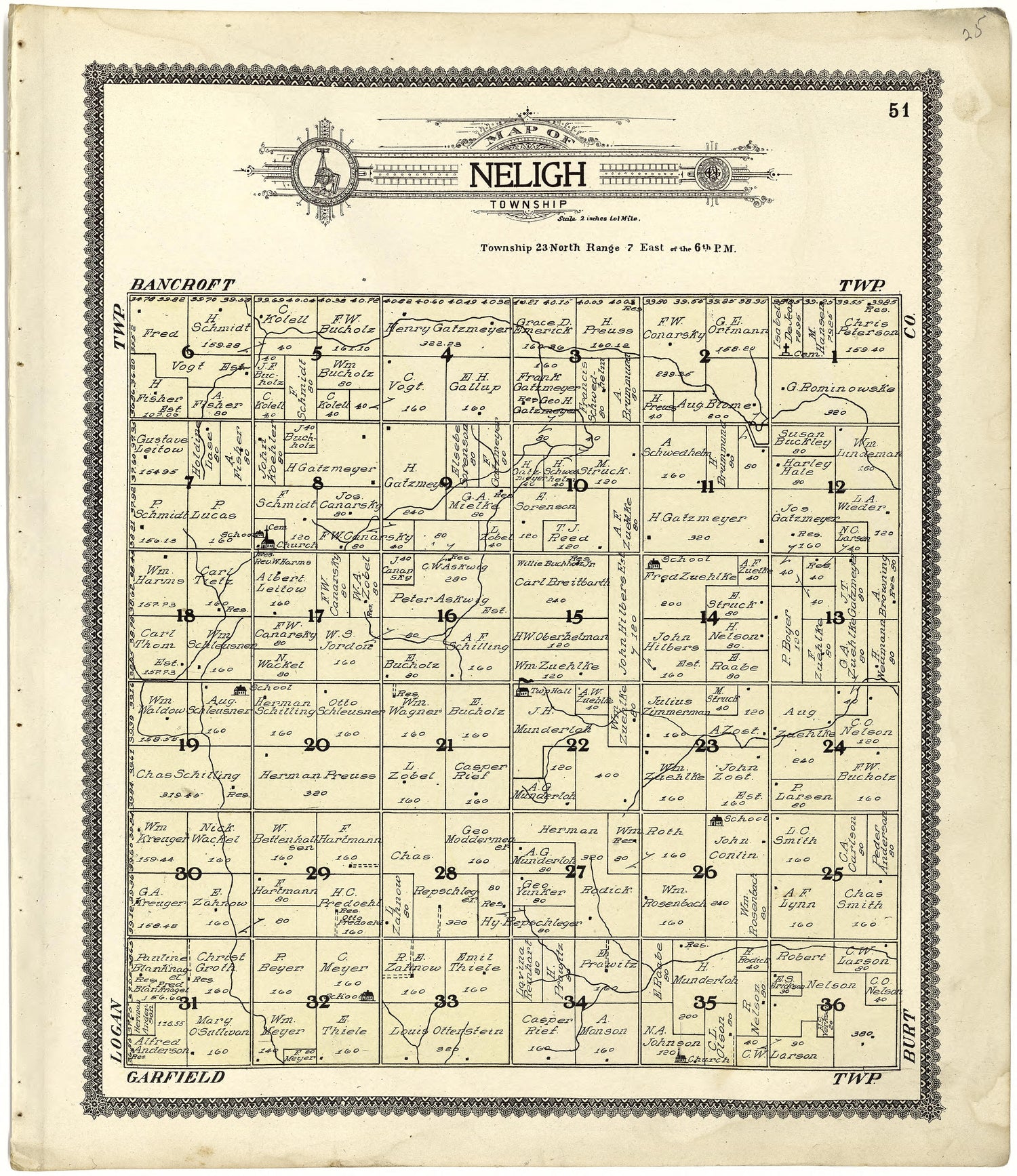 Map of Neligh Township from Standard Atlas of Cuming County, Nebraska : Including a Plat Book of the Villages, Cities and Townships of the County, Map of the State, United States and World, Patrons Directory, Reference Business … 1908 by Relic Map Company
