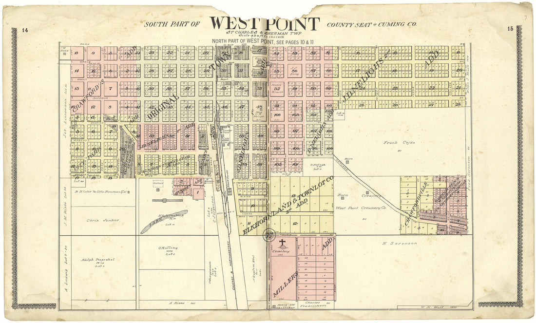 South Part of West Point from Standard Atlas of Cuming County, Nebraska : Including a Plat Book of the Villages, Cities and Townships of the County, Map of the State, United States and World, Patrons Directory, Reference Business … 1908 by Relic Map Company