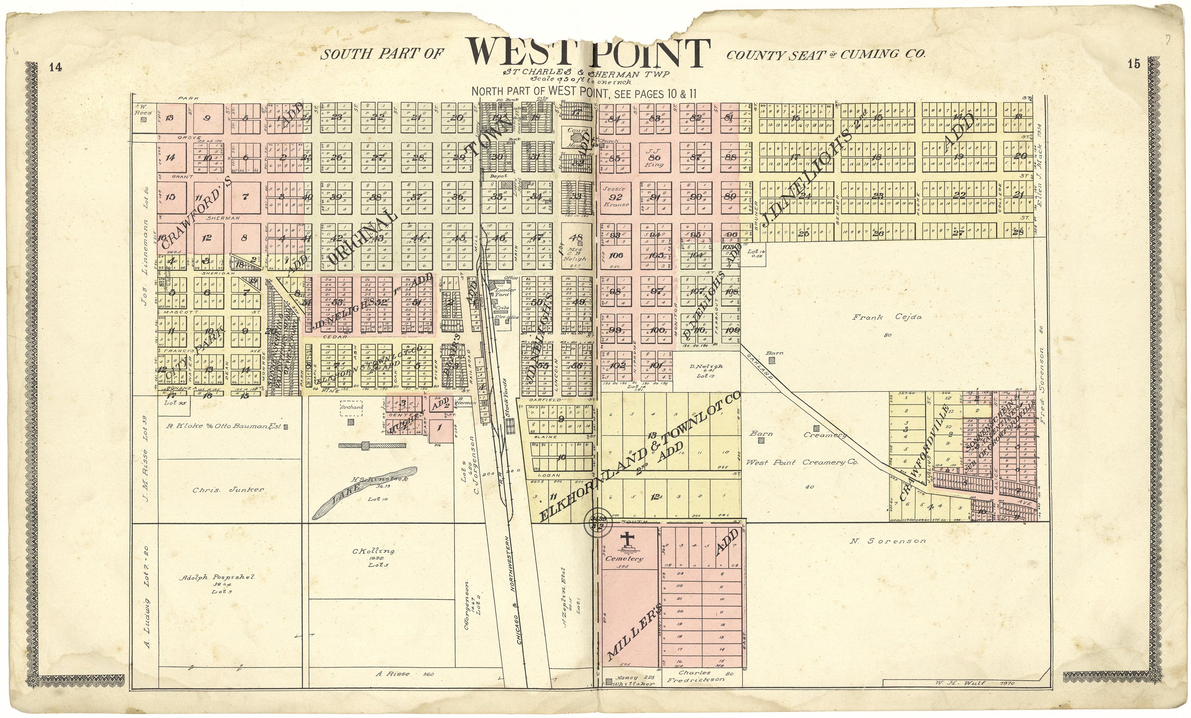 South Part of West Point from Standard Atlas of Cuming County, Nebraska : Including a Plat Book of the Villages, Cities and Townships of the County, Map of the State, United States and World, Patrons Directory, Reference Business … 1908 by Relic Map Company
