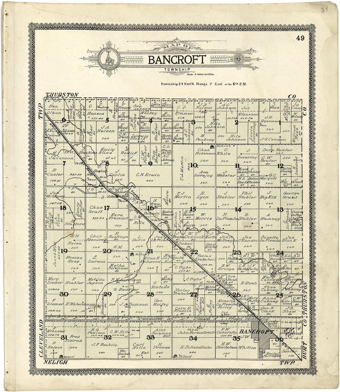 Map of Bancroft Township from Standard Atlas of Cuming County, Nebraska : Including a Plat Book of the Villages, Cities and Townships of the County, Map of the State, United States and World, Patrons Directory, Reference Business … 1908 by Relic Map Company