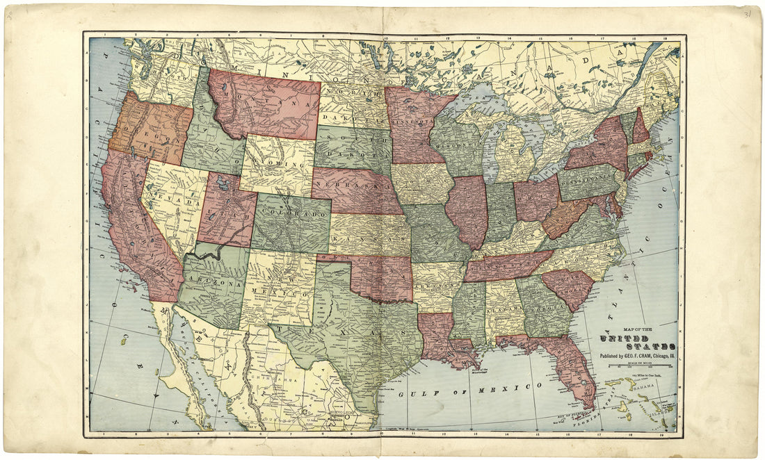 Map of the United States from Standard Atlas of Cuming County, Nebraska : Including a Plat Book of the Villages, Cities and Townships of the County, Map of the State, United States and World, Patrons Directory, Reference Business … 1908 by Relic Map Company
