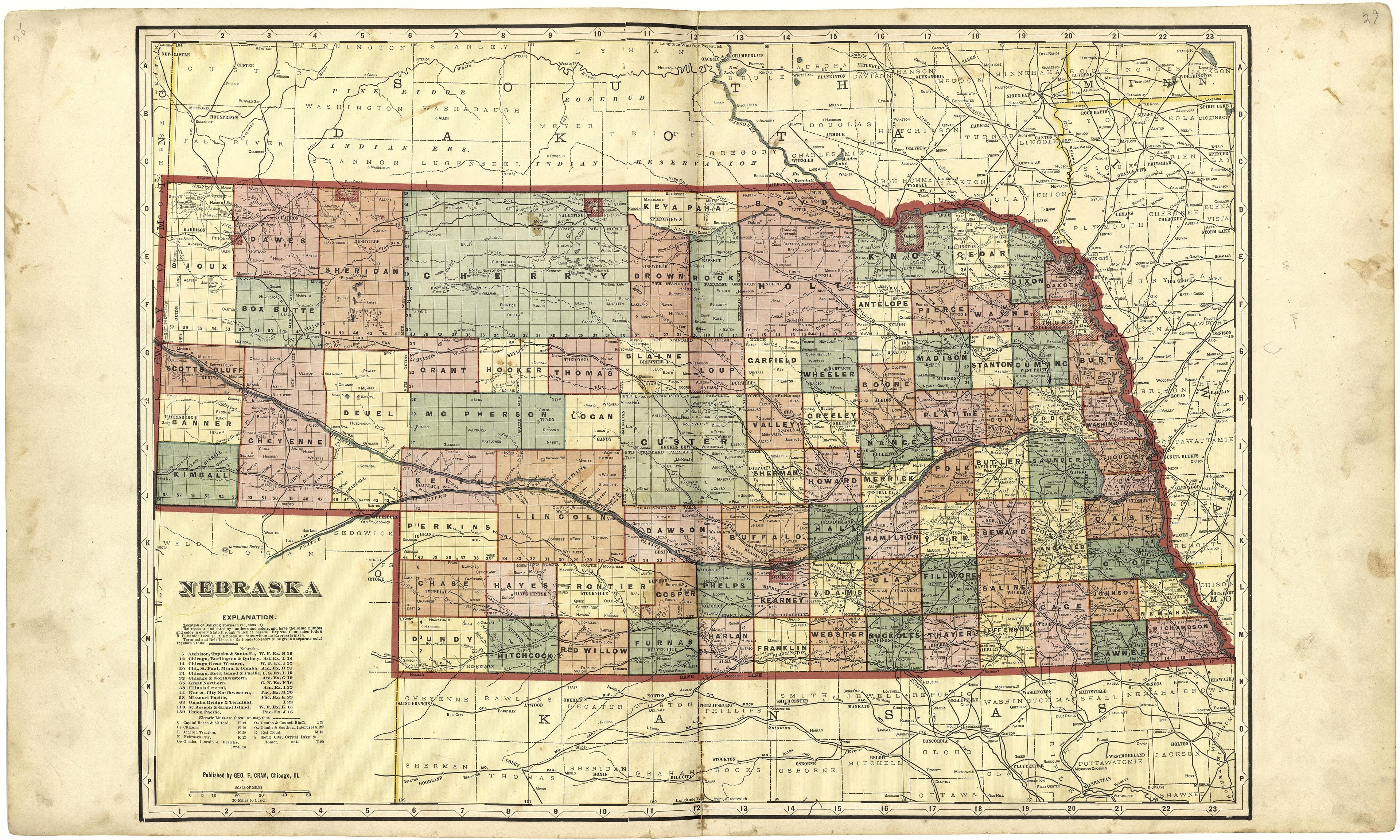 Nebraska from Standard Atlas of Cuming County, Nebraska : Including a Plat Book of the Villages, Cities and Townships of the County, Map of the State, United States and World, Patrons Directory, Reference Business … 1908 by Relic Map Company