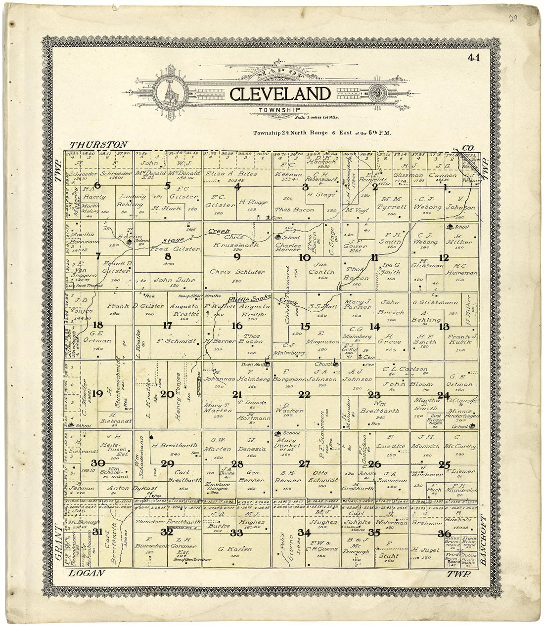 Map of Cleveland Township from Standard Atlas of Cuming County, Nebraska : Including a Plat Book of the Villages, Cities and Townships of the County, Map of the State, United States and World, Patrons Directory, Reference Business … 1908 by Relic Map Company