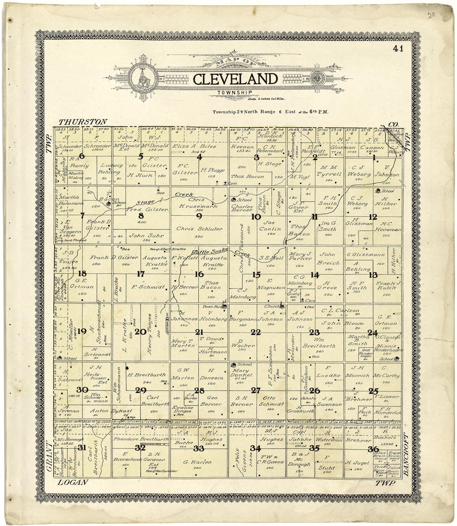 Map of Cleveland Township from Standard Atlas of Cuming County, Nebraska : Including a Plat Book of the Villages, Cities and Townships of the County, Map of the State, United States and World, Patrons Directory, Reference Business … 1908 by Relic Map Company