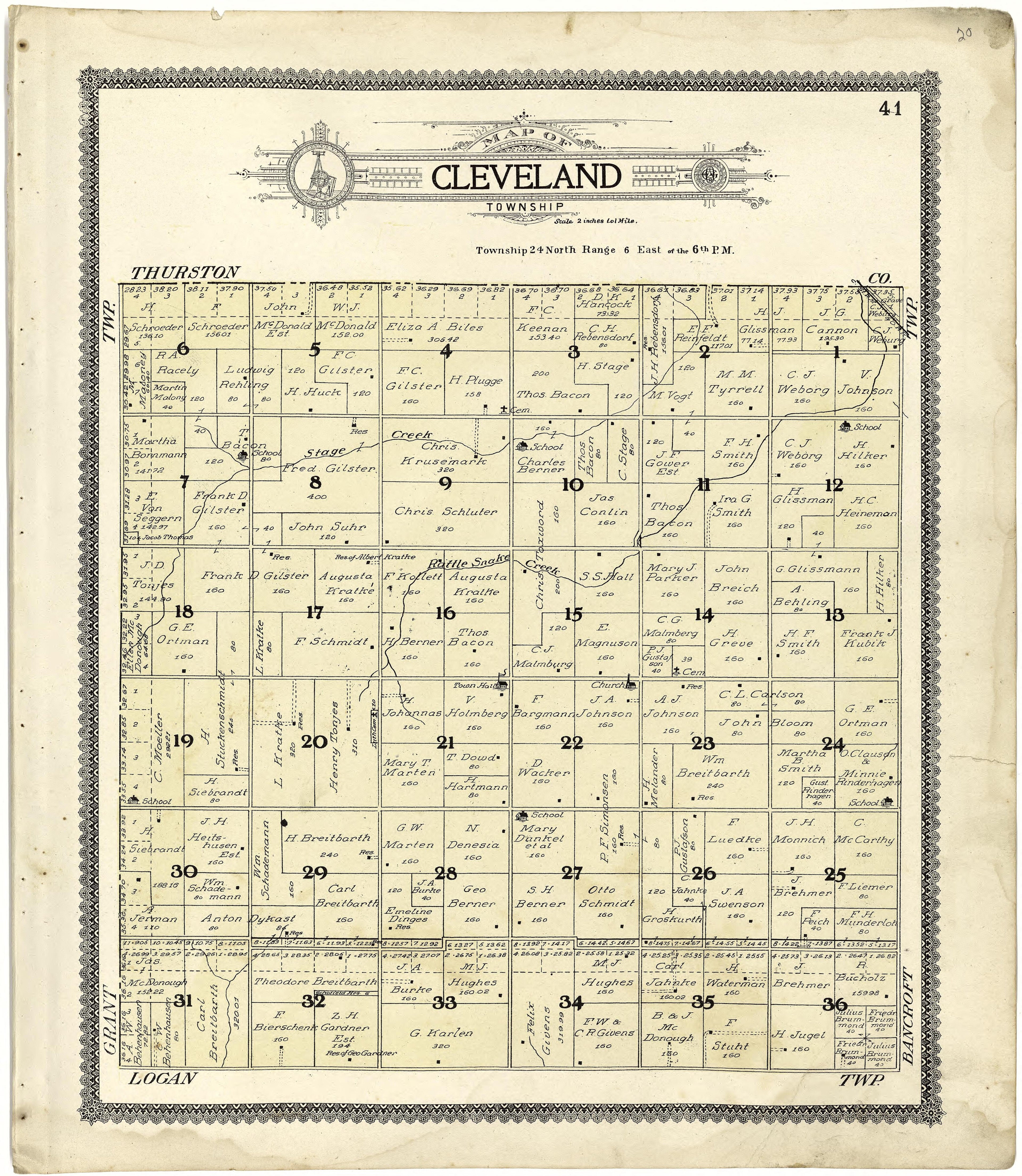 Map of Cleveland Township from Standard Atlas of Cuming County, Nebraska : Including a Plat Book of the Villages, Cities and Townships of the County, Map of the State, United States and World, Patrons Directory, Reference Business … 1908 by Relic Map Company