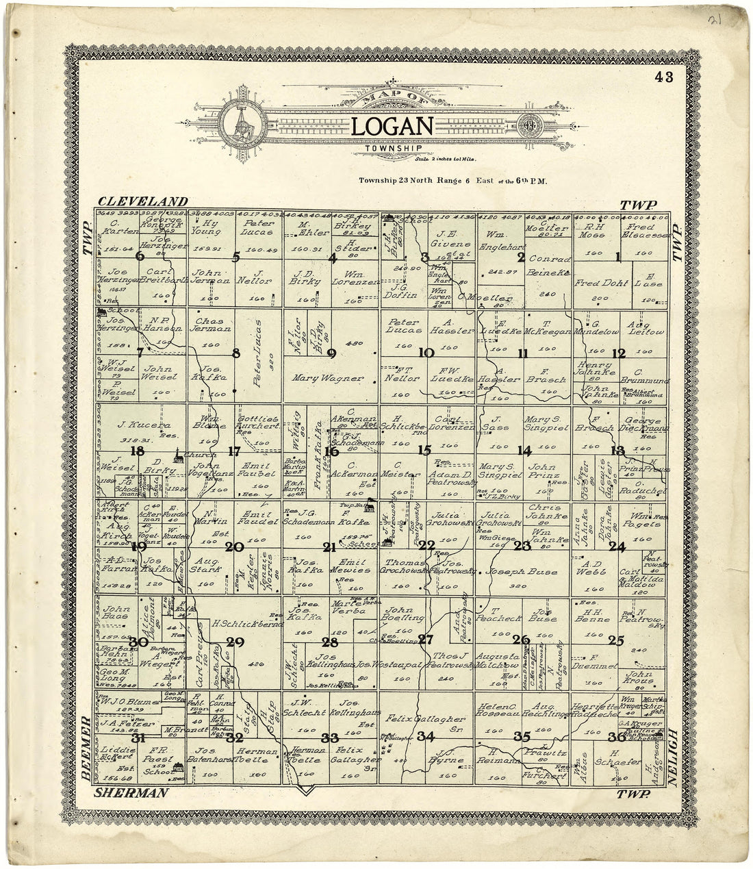 Map of Logan Township from Standard Atlas of Cuming County, Nebraska : Including a Plat Book of the Villages, Cities and Townships of the County, Map of the State, United States and World, Patrons Directory, Reference Business … 1908 by Relic Map Company