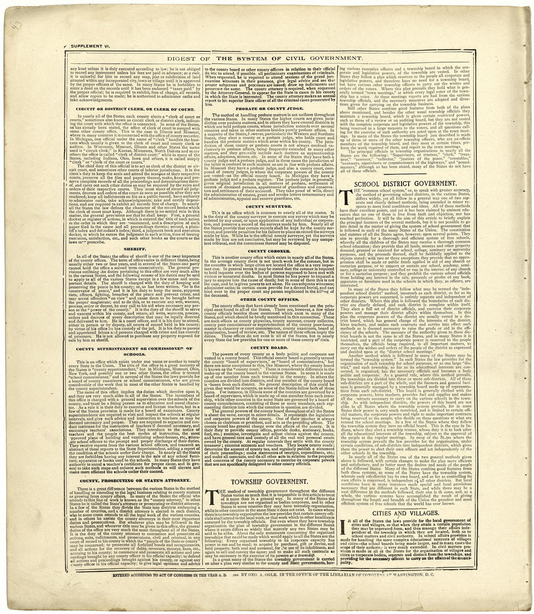 Digest of the System of Civil Government from Standard Atlas of Cuming County, Nebraska : Including a Plat Book of the Villages, Cities and Townships of the County, Map of the State, United States and World, Patrons Directory, Reference Business … 1908 by Relic Map Company
