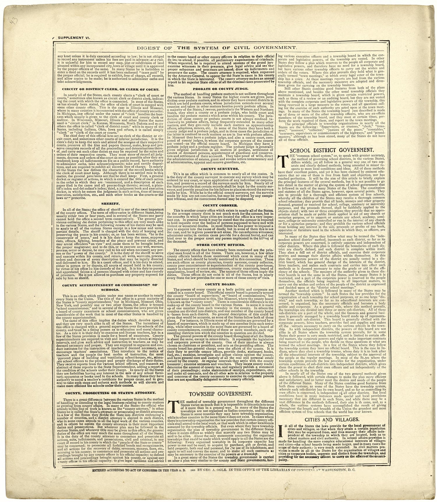 Digest of the System of Civil Government from Standard Atlas of Cuming County, Nebraska : Including a Plat Book of the Villages, Cities and Townships of the County, Map of the State, United States and World, Patrons Directory, Reference Business … 1908 by Relic Map Company