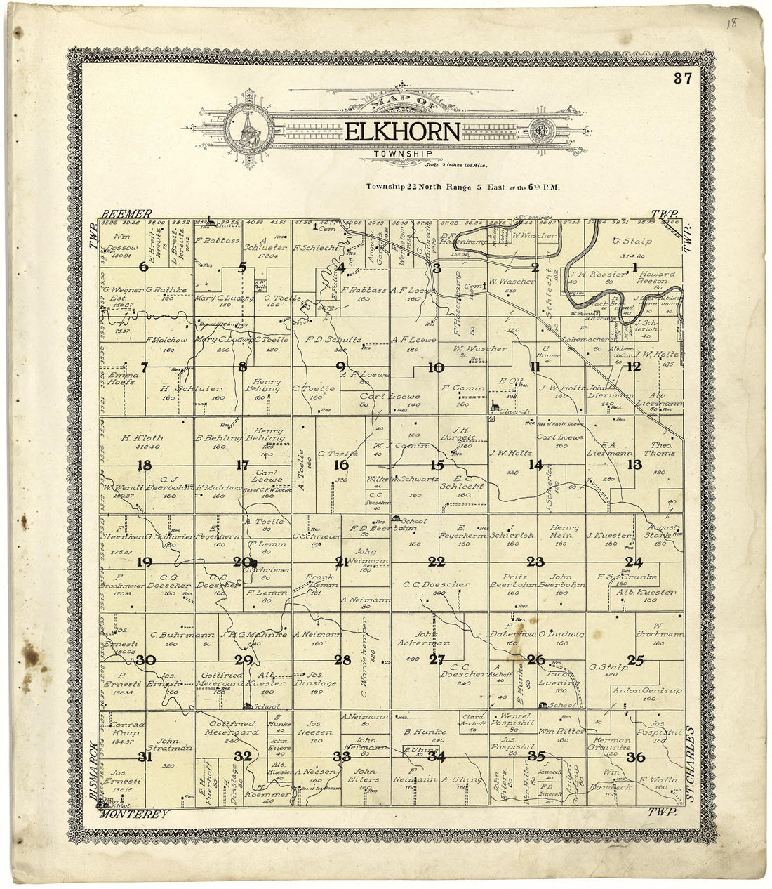 Map of Elkhorn Township from Standard Atlas of Cuming County, Nebraska : Including a Plat Book of the Villages, Cities and Townships of the County, Map of the State, United States and World, Patrons Directory, Reference Business … 1908 by Relic Map Company