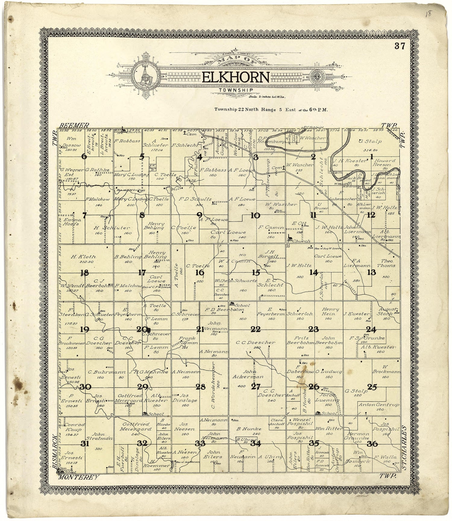Map of Elkhorn Township from Standard Atlas of Cuming County, Nebraska : Including a Plat Book of the Villages, Cities and Townships of the County, Map of the State, United States and World, Patrons Directory, Reference Business … 1908 by Relic Map Company