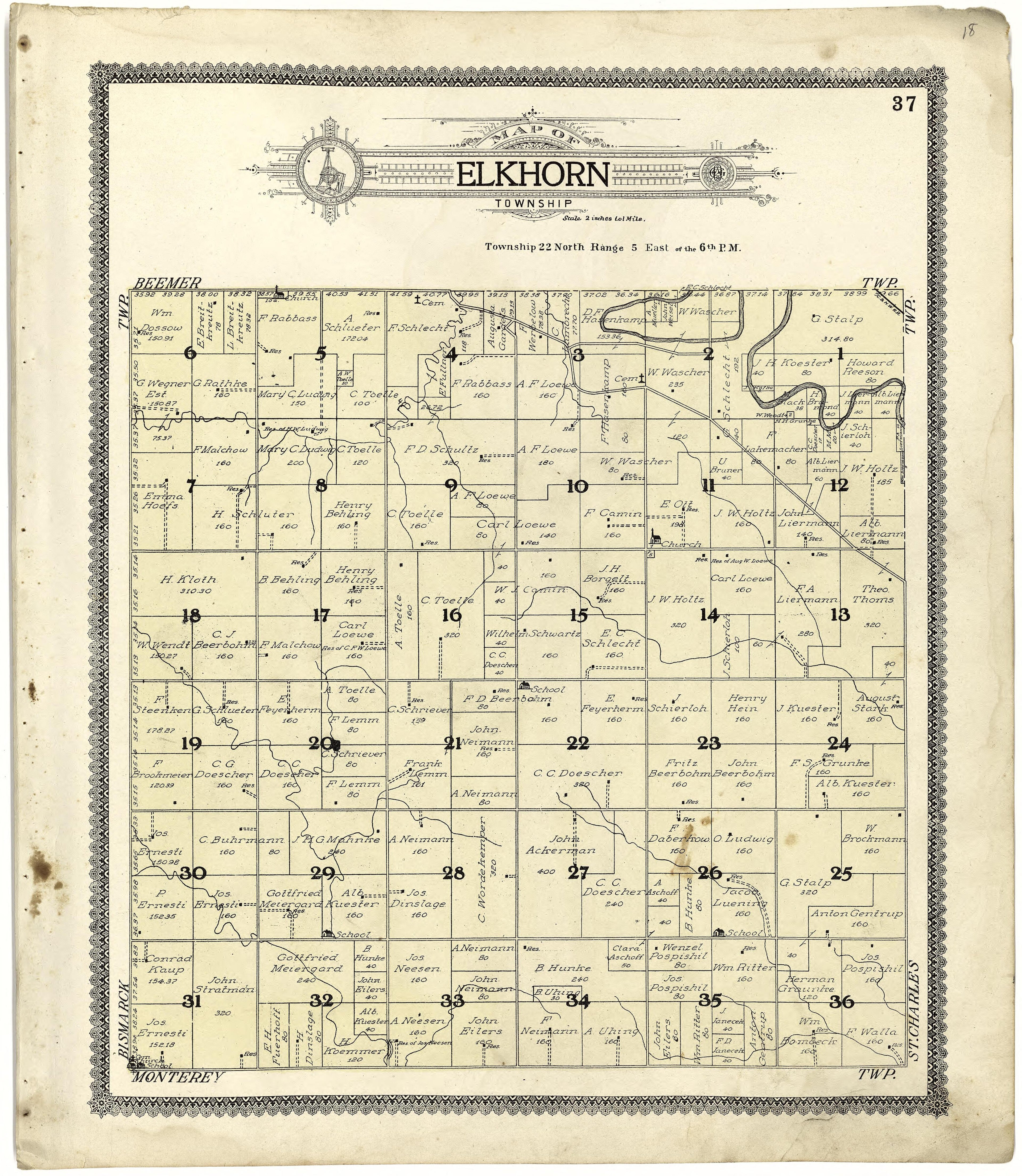 Map of Elkhorn Township from Standard Atlas of Cuming County, Nebraska : Including a Plat Book of the Villages, Cities and Townships of the County, Map of the State, United States and World, Patrons Directory, Reference Business … 1908 by Relic Map Company