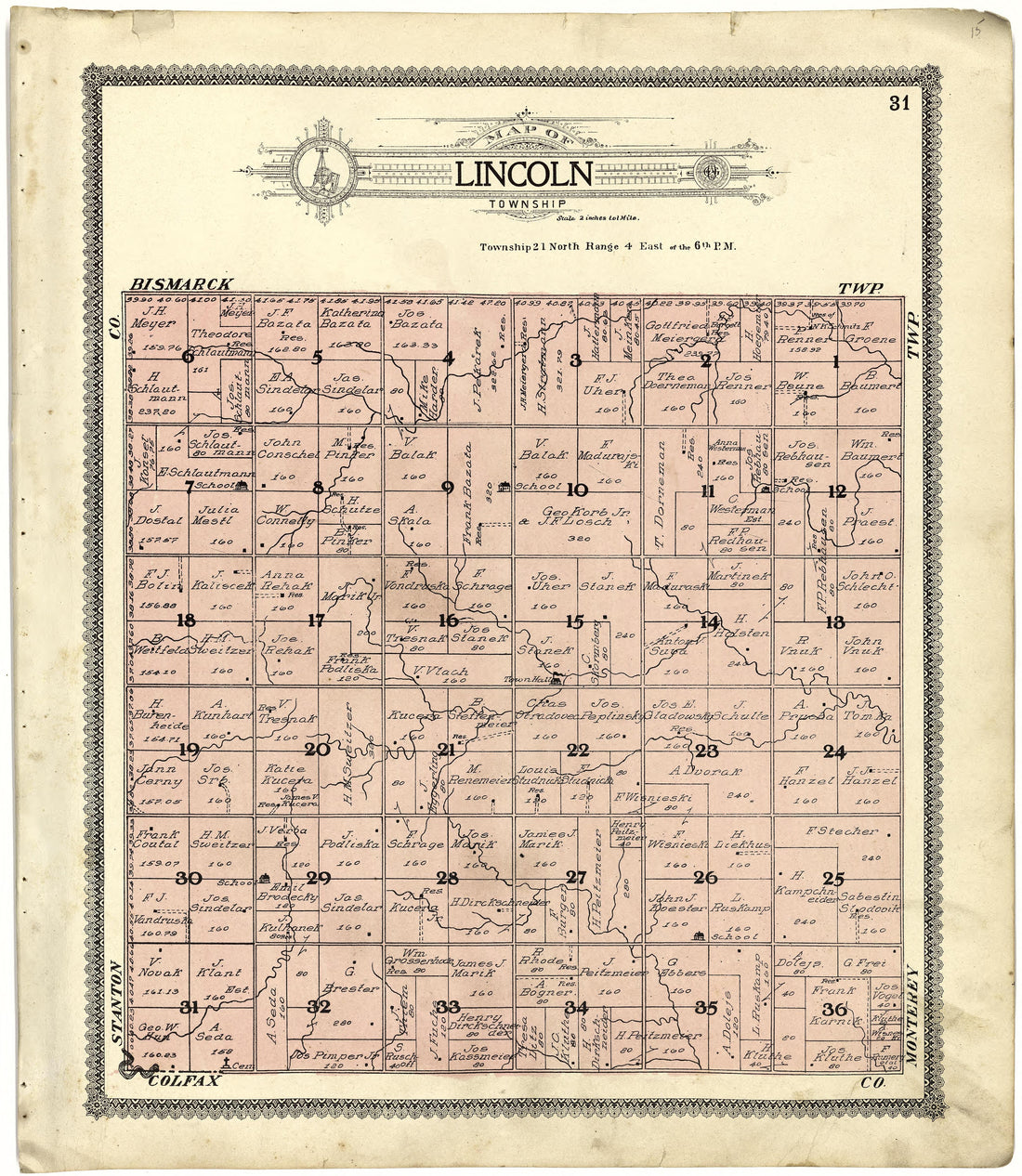Map of Lincoln Township from Standard Atlas of Cuming County, Nebraska : Including a Plat Book of the Villages, Cities and Townships of the County, Map of the State, United States and World, Patrons Directory, Reference Business … 1908 by Relic Map Company