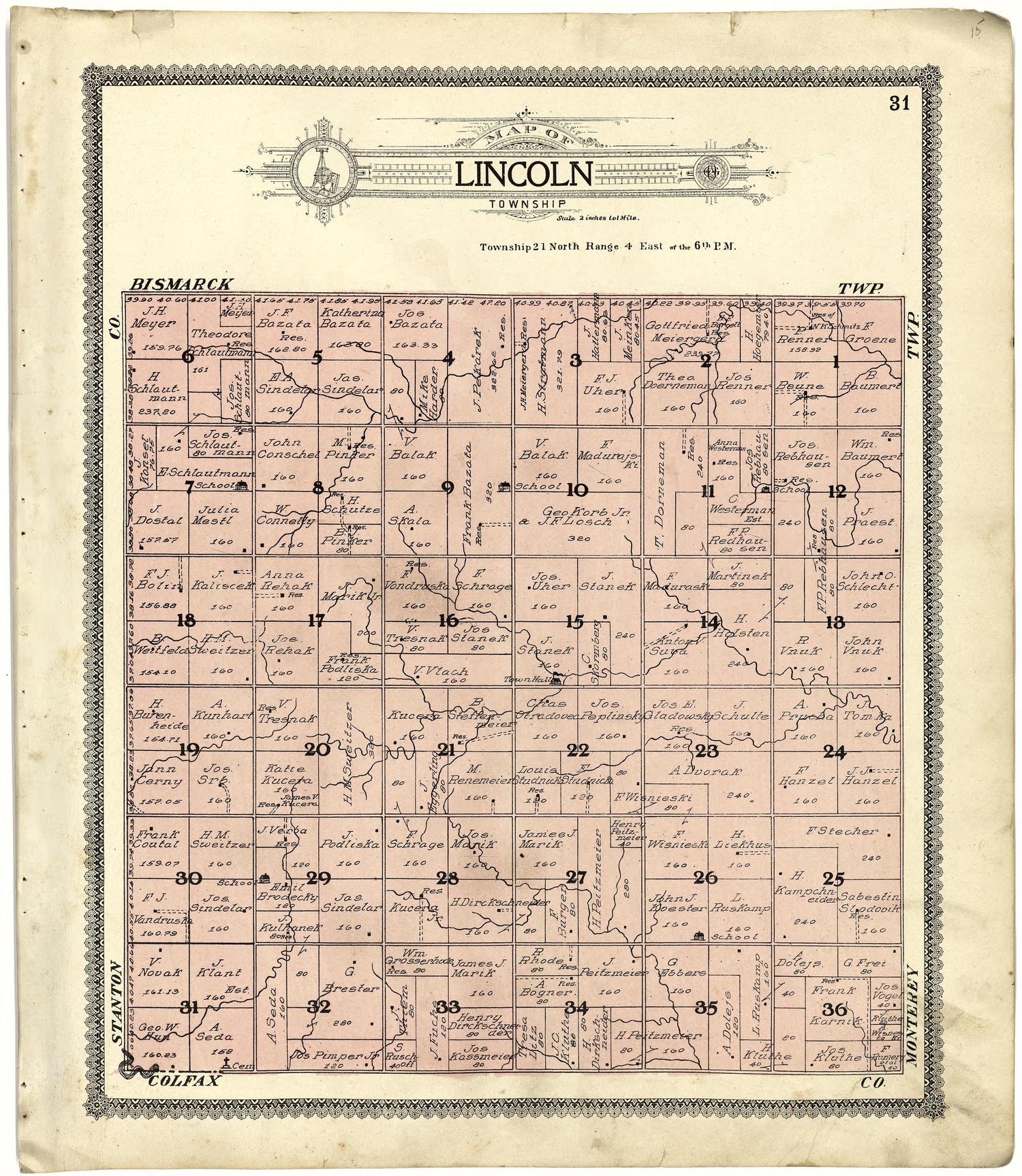 Map of Lincoln Township from Standard Atlas of Cuming County, Nebraska : Including a Plat Book of the Villages, Cities and Townships of the County, Map of the State, United States and World, Patrons Directory, Reference Business … 1908 by Relic Map Company